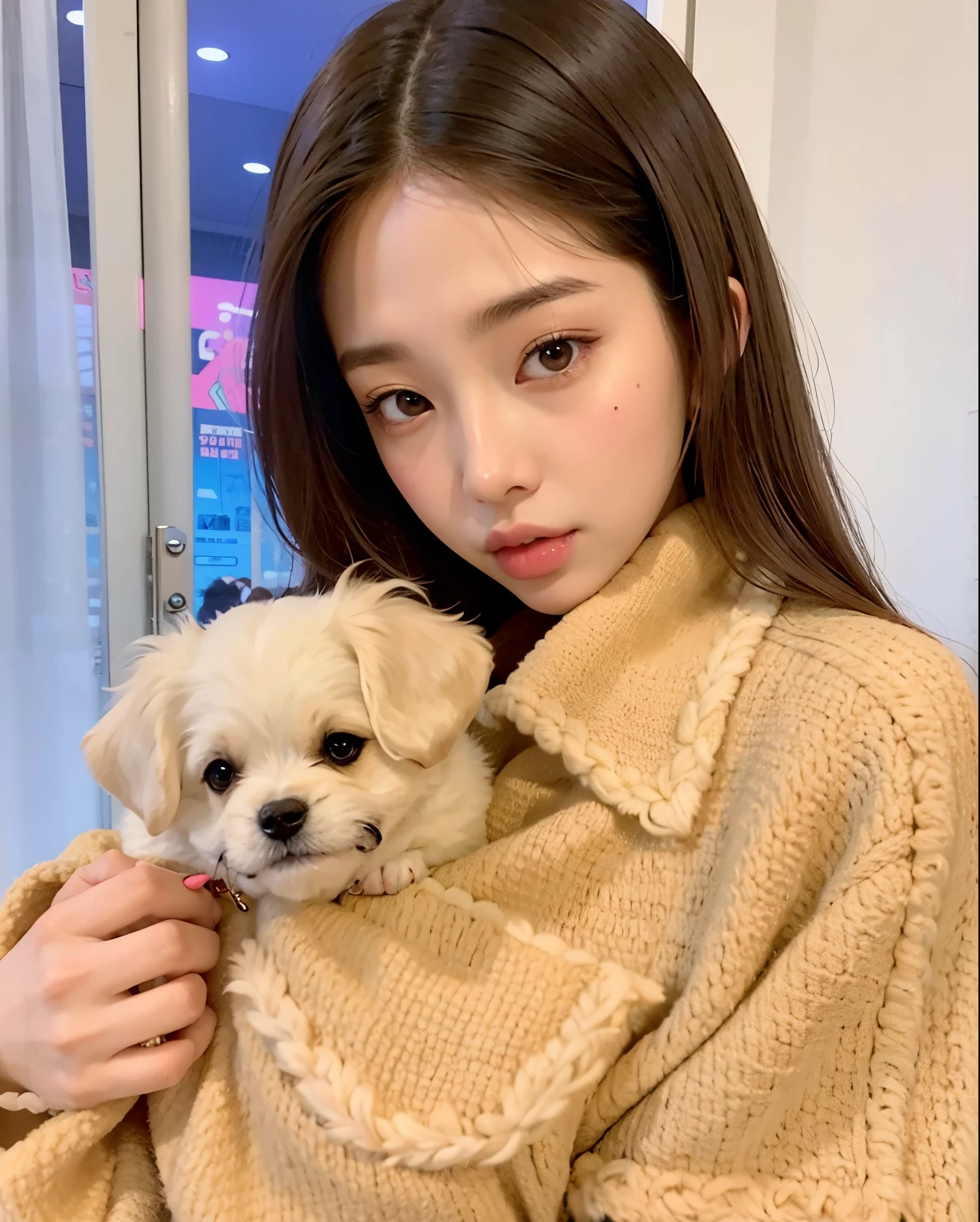 top quality, masterpiece, (realism: 1.2), girl 1 person, brown hair, brown eyes, frontal, detailed face, beautiful eyes, korean beauty