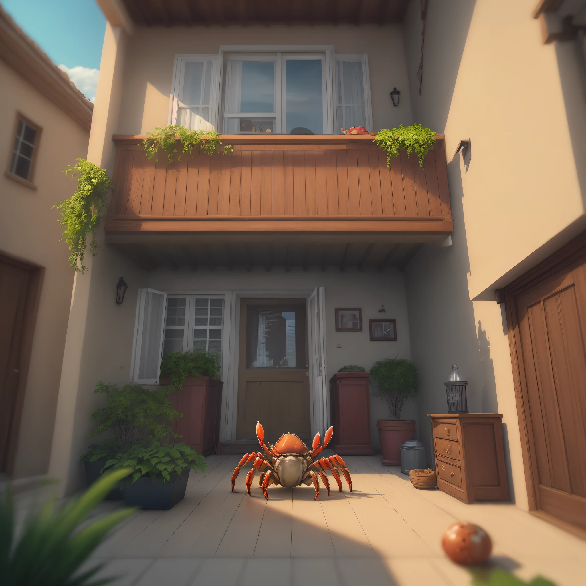 midjourn --resolution=max --cinematic-effects --object=playful-crab --scene=balcony-home