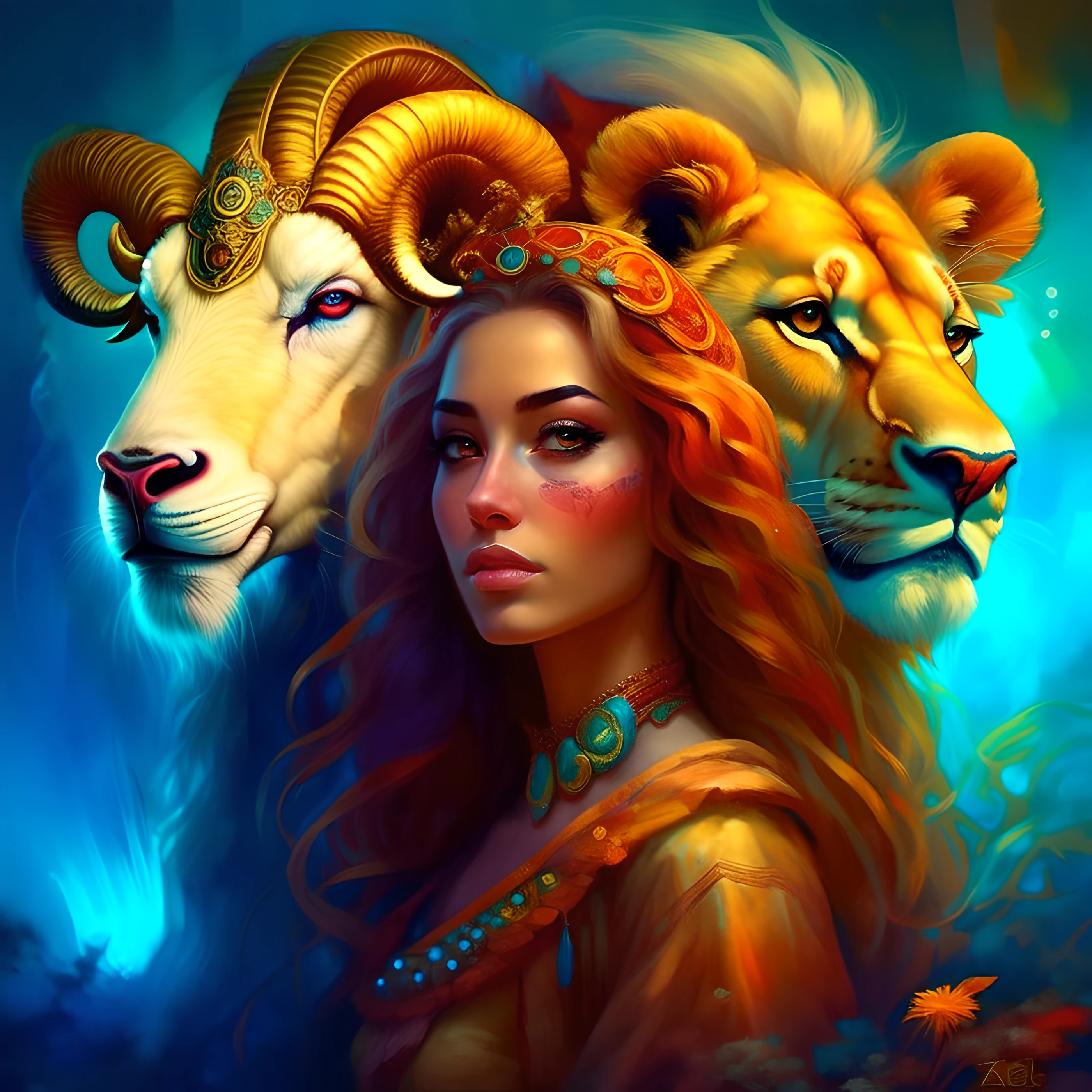 very beautiful portrait of a fantasy ram, Zodiac sign