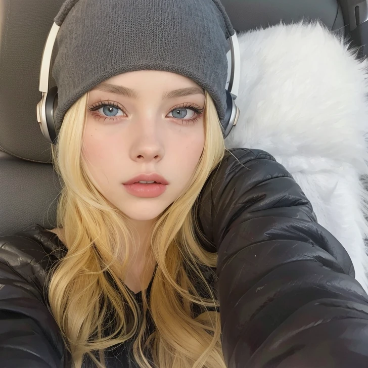 Blonde woman with headphones taking a selfie in a car., Ava Max, Cabello largo y rubio y ojos grandes, Cabello largo y rubio y ojos grandes, Lalisa Manobal, cabello rubio y ojos grandes, Yelena Belova, Retrato de Kim Petras, Hermosa Delphine, Anna Nikolanova aka Newmilky, Cara como Ester Exposito, Cara perfecta )