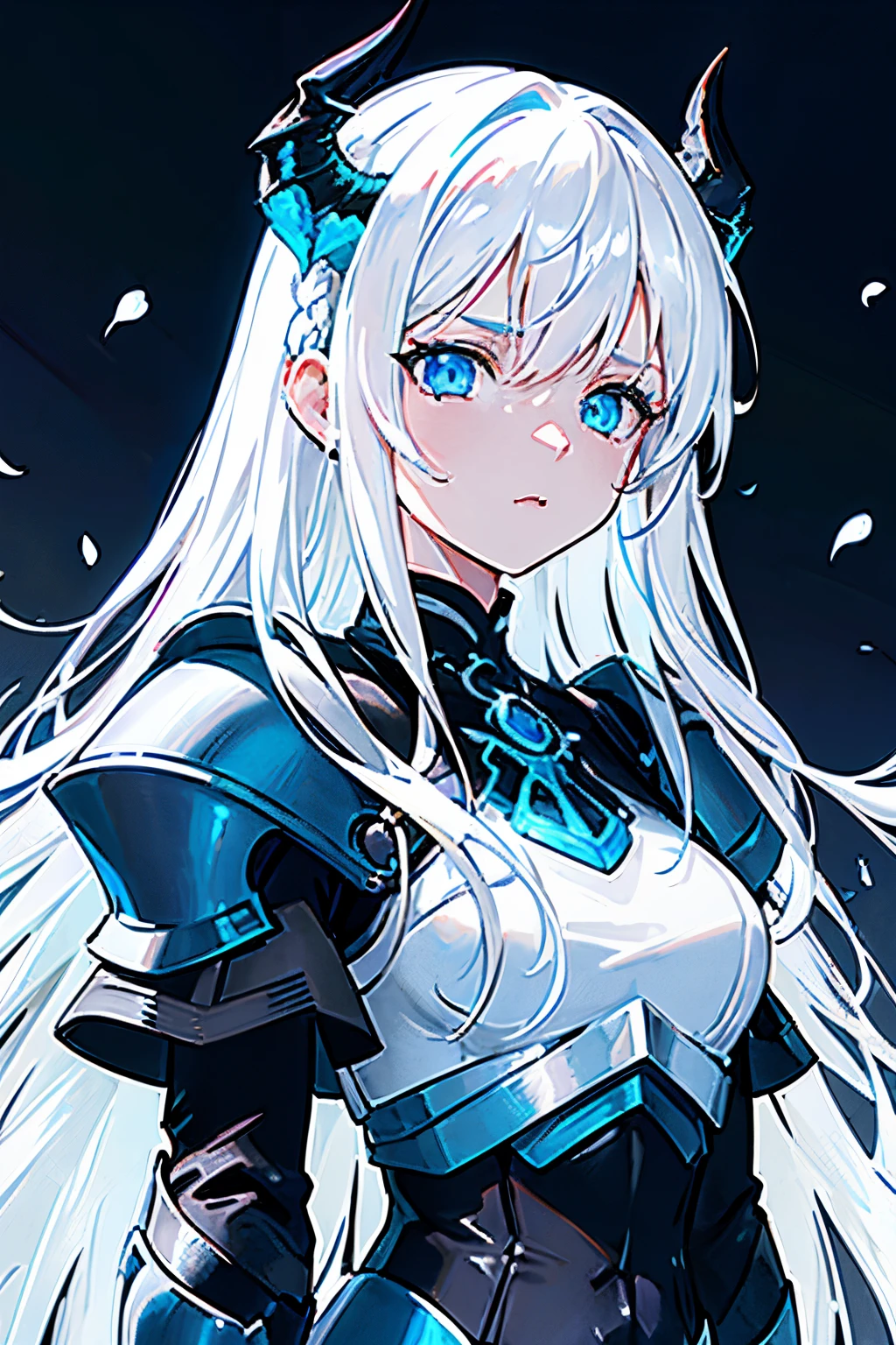 A female knight with wavy silver hair and blue eyes is wearing a large circlet.、armor、Wearing iron gloves
