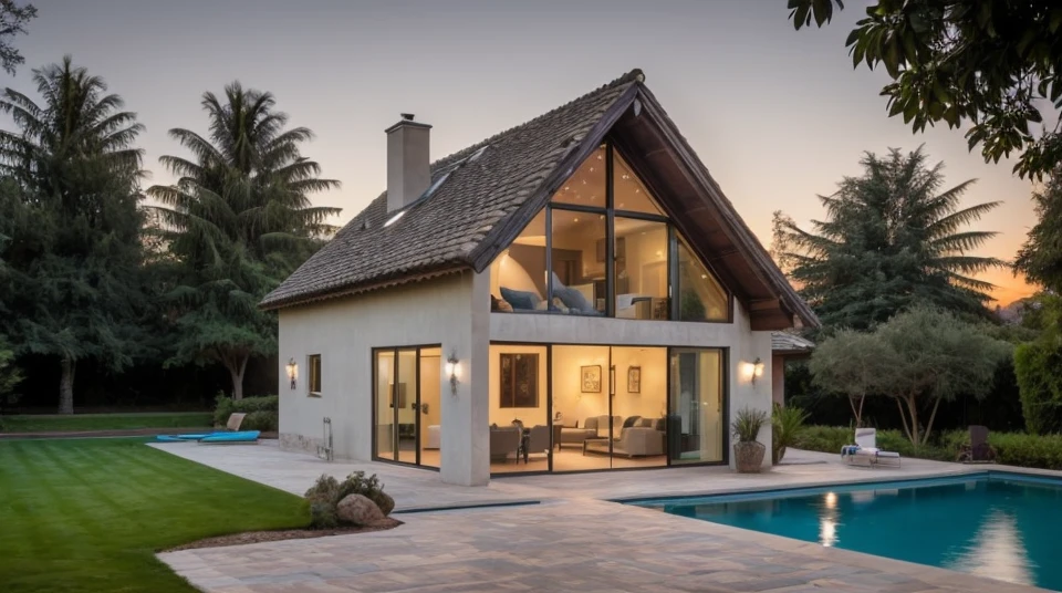RAW photo,Masterpiece, high quality, best quality, authentic, super detail,
exterior, outdoors, glass door, glass windown, night, light night, moon,indoor, sofa, tivi, hyperrealistic, orante, super detailed, intricate, dramatic, sunset lighting, shadows, high dynamic range, stone, At night, the lights in the lake, the lights in the house turn on, a girl sits watching TV, a girl and a boy swim in the pool, (1girl:1.2),(1boy:1.2)