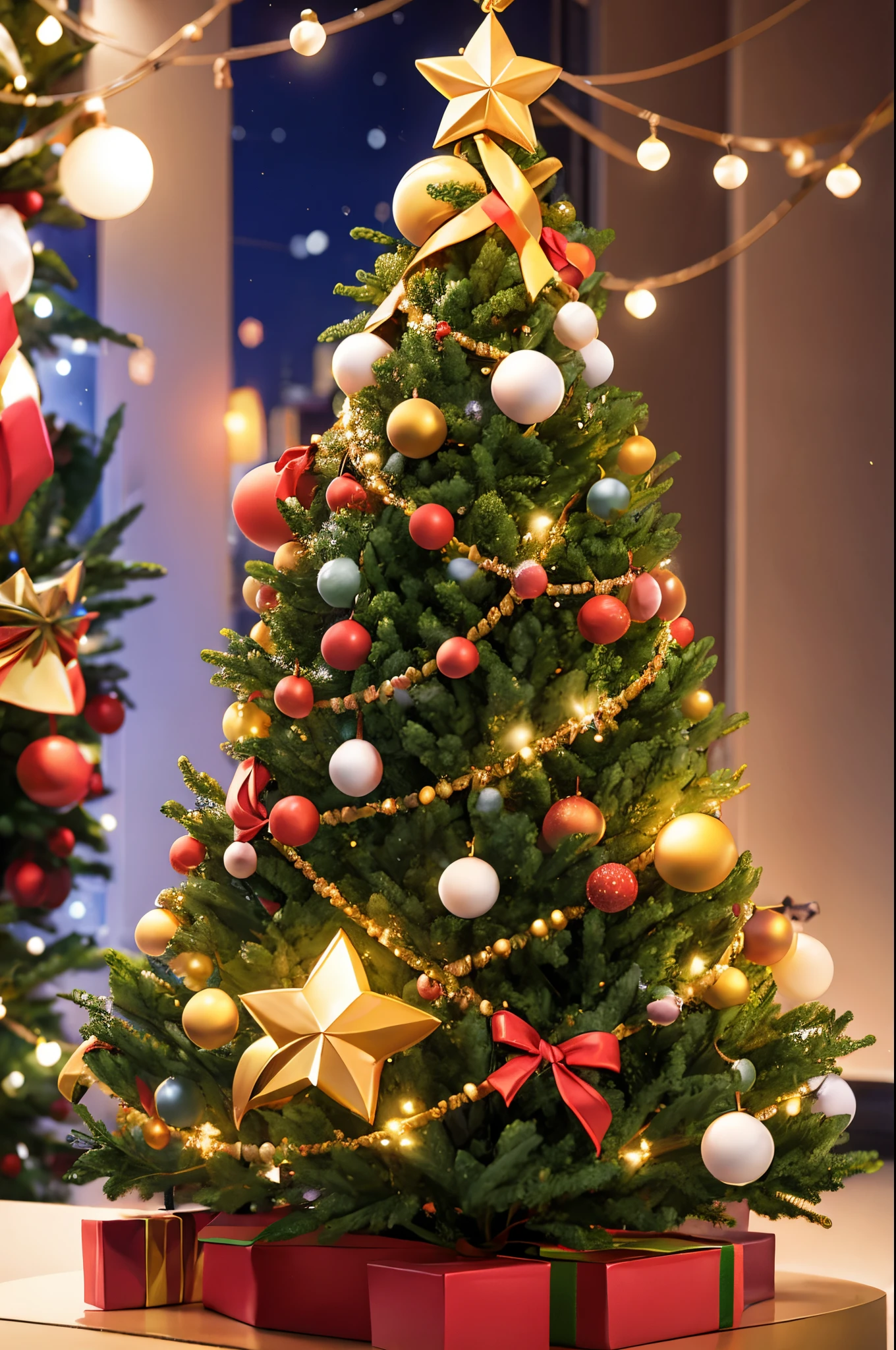 christmas tree, gift, lights