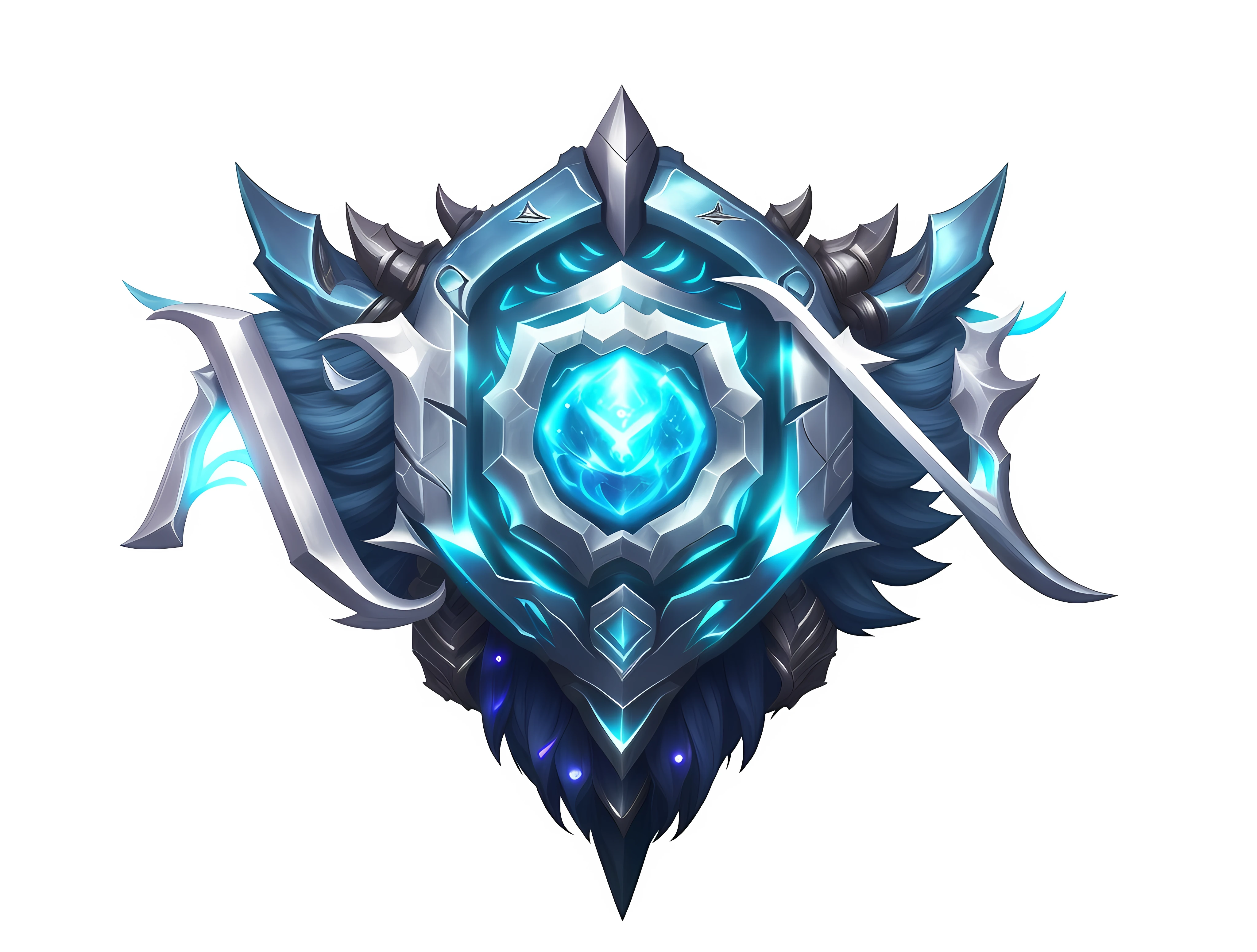 um logotipo azul e prateado com um grande cristal azul no centro, Aion, arte oficial splash, League of Legends arcano, League of Legends inspirado, axon, Arte estilo League of Legends, game icon asset, Arte Oficial, Estilo de arte de League of Legends, arcano : Liga das Lendas, Estilo League of Legends, arte oficial, Arcano de League of Legends, detalhes bem definidos, ((best quality))