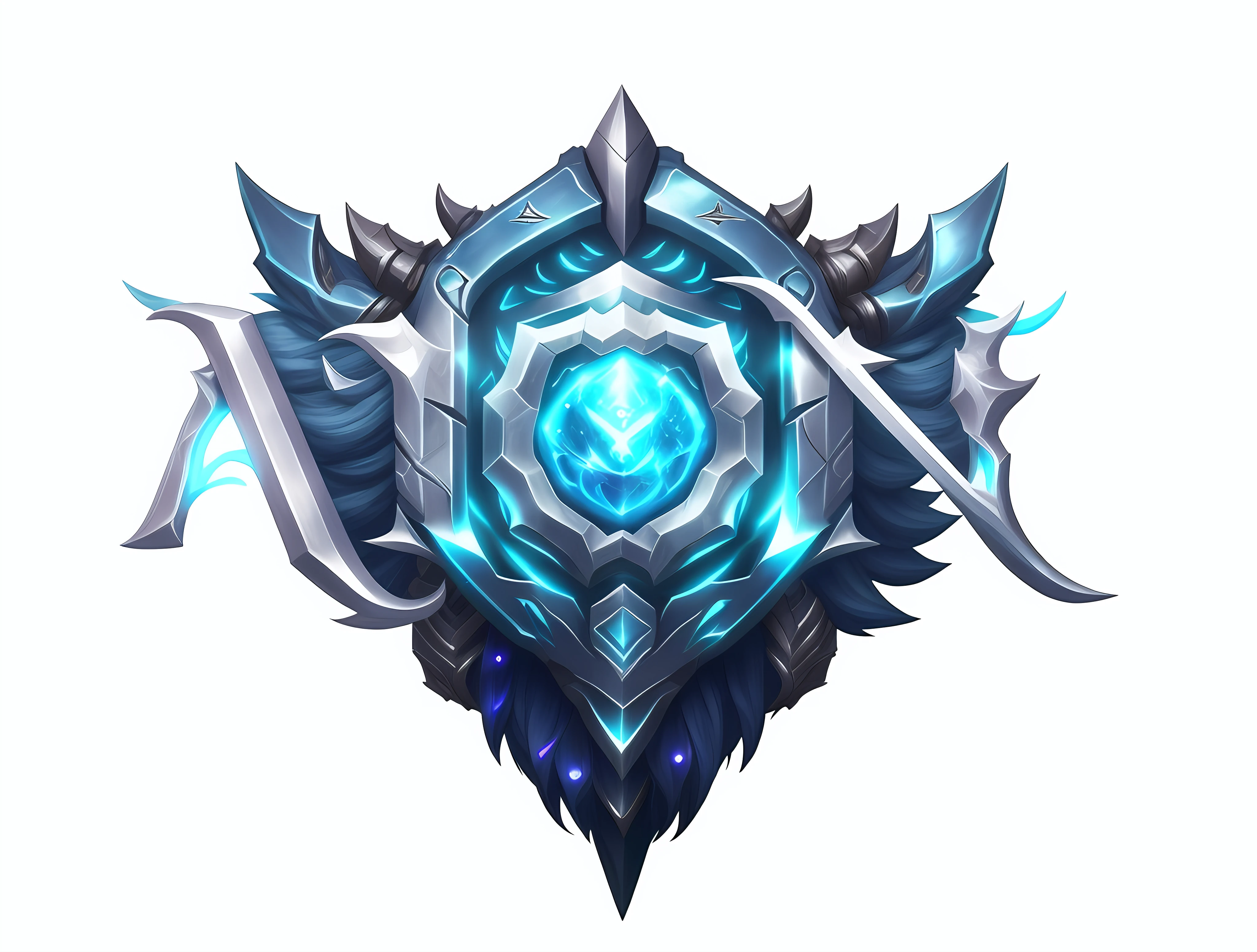 um logotipo azul e prateado com um grande cristal azul no centro, Aion, arte oficial splash, League of Legends arcano, League of Legends inspirado, axon, Arte estilo League of Legends, game icon asset, Arte Oficial, Estilo de arte de League of Legends, arcano : Liga das Lendas, Estilo League of Legends, arte oficial, Arcano de League of Legends, detalhes bem definidos, ((best quality))