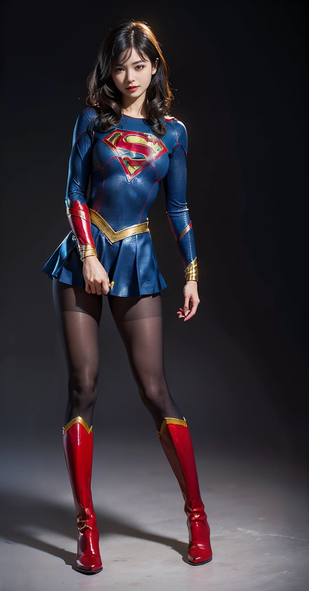 No background、(((Beautiful legs in black tights.)))、(((Legally express the beauty of your smile)))、((((Make the most of your original images)))、(((体にぴったりフィットするSupergirl Costume)))、(((Supergirl Costume)))、(((Beautiful hairstyle)))、(((She is winking cutely.)))、(((Please wear black tights....、Wear red boots)))、((Best image quality、8k))、((highest quality、8k、masterpiece:1.3))、(((Preserve background )))、Sharp focus:1.2、Beautiful woman with perfect figure:1.4、Slim Abs:1.2、Wet body:1.5、Highly detailed face and skin texture、8k