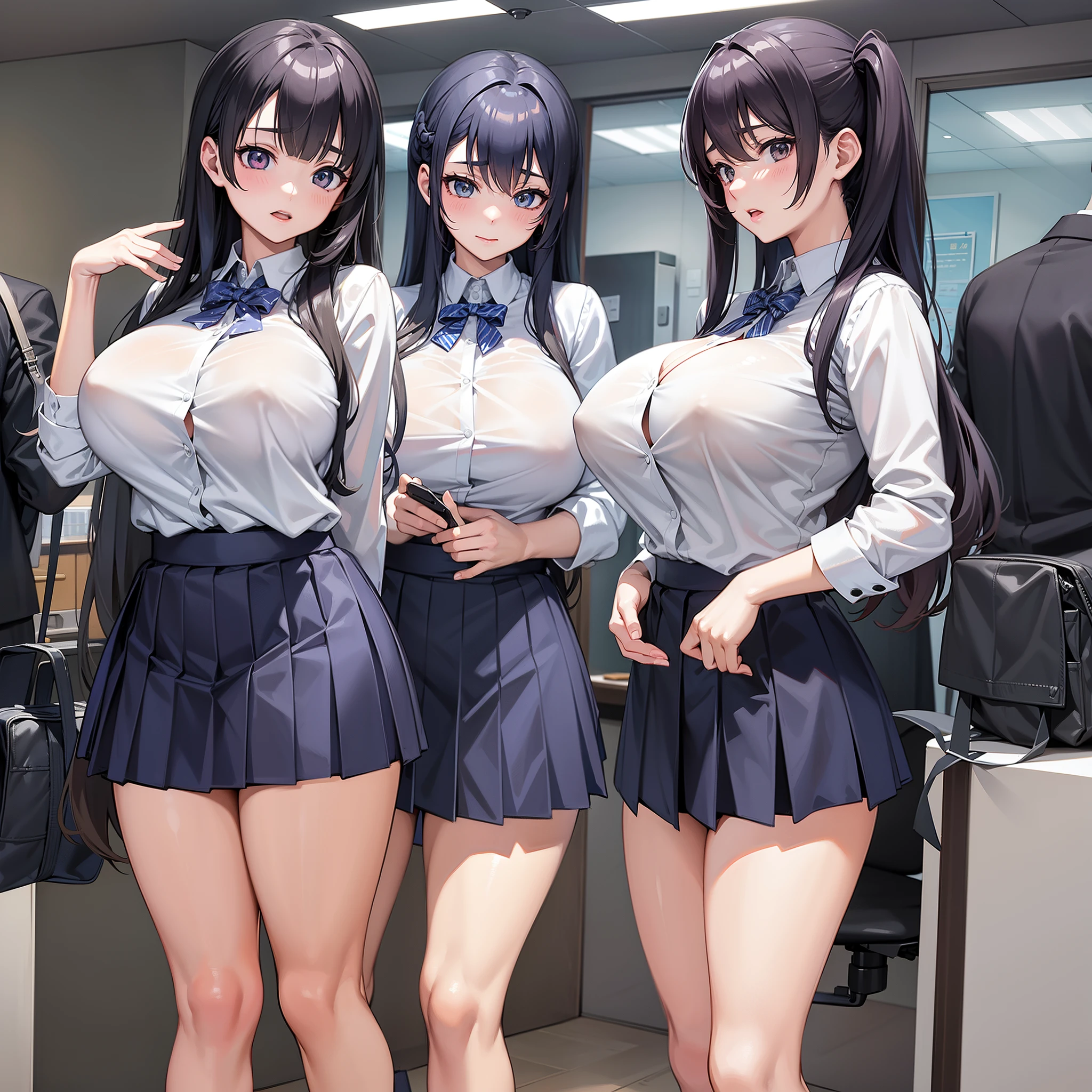 Anime girl in uniform taking a photo in the room, Ecchi anime style, anime moe art style, Smooth Anime CG Art, Anime Girls, Kantai Collection Style, Ecchi style, Realistic Schoolgirl, Ecchi, a hyperrealistic schoolgirl, a hyperrealistic schoolgirl, beautiful anime high school girl, realistic anime 3 d style, visual novel cg、tits out、huge tit、cleavage of the breast