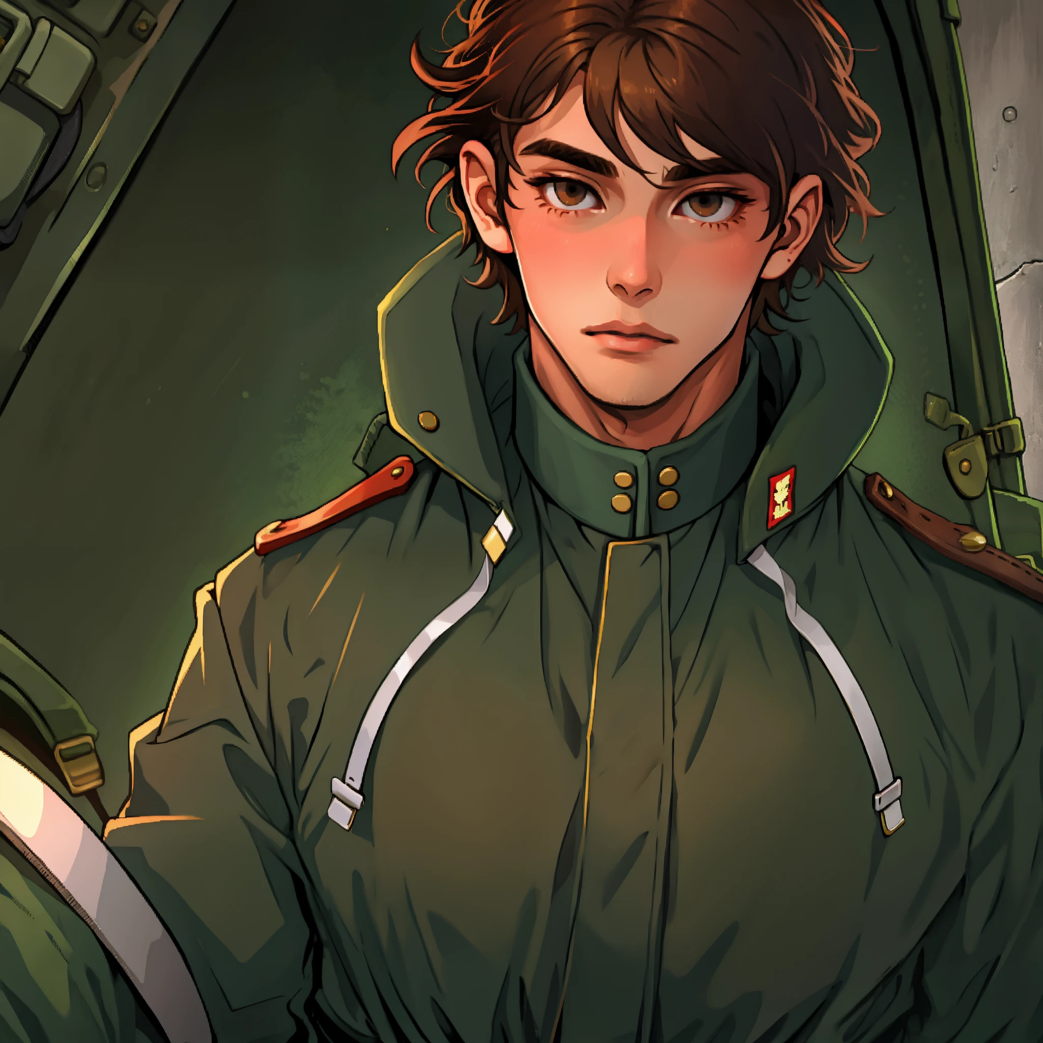 Brown Hair, Sliver Eyes, Male, Military Uniform