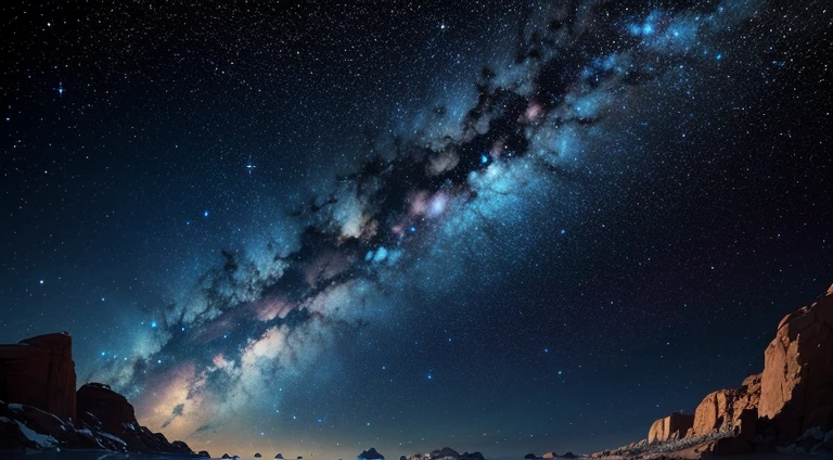 high-level image quality、milkyway、big blue and black starry sky、Superb view