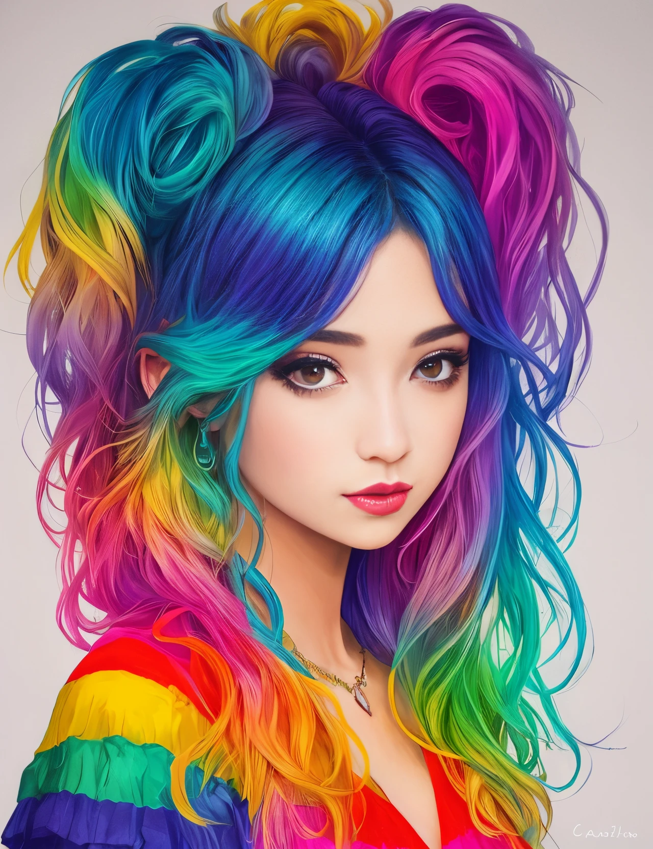 Arte egirl de cavelo colorido e sem roupa