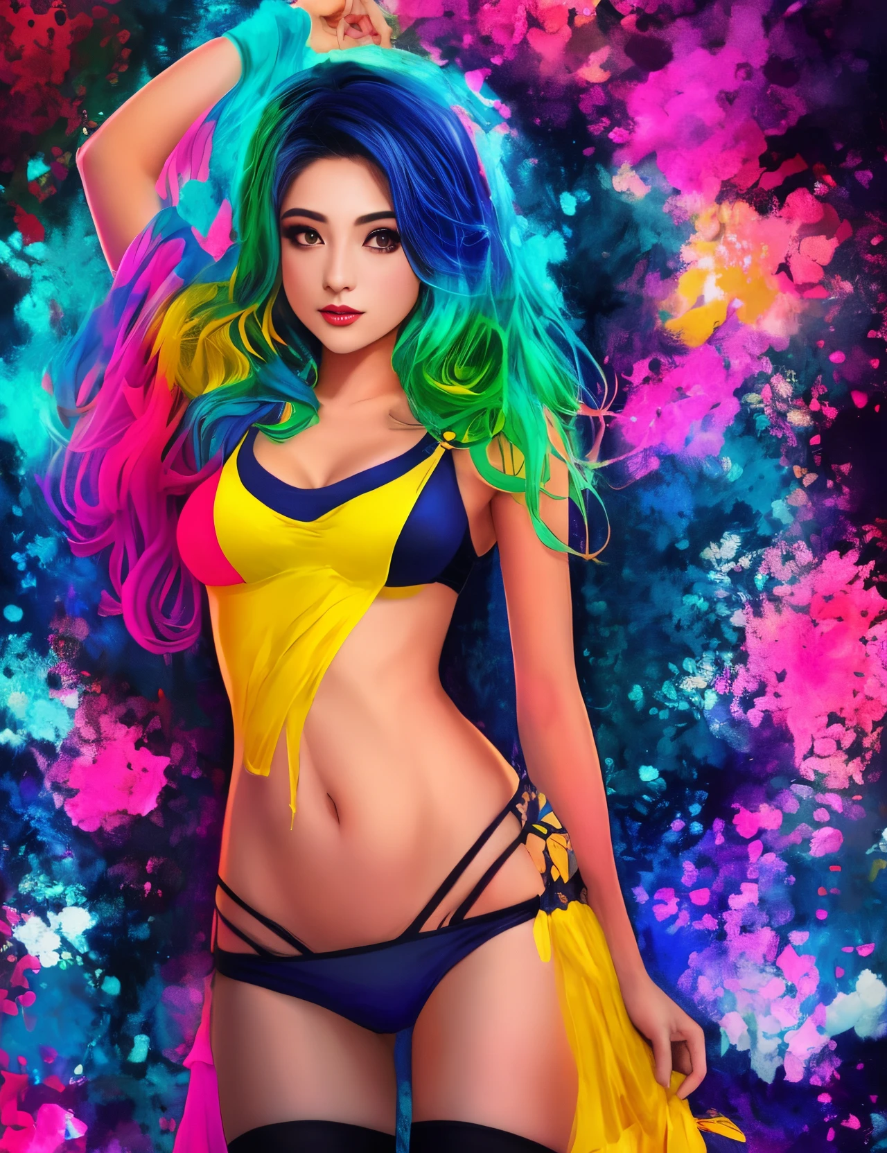Arte egirl de cavelo colorido e sem roupa