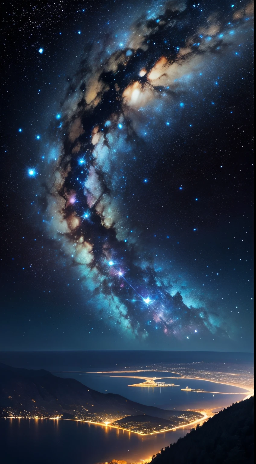 high-level image quality、milkyway、big blue and black starry sky、Superb view
