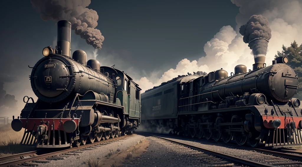 In the countryside of Japan, The locomotive emerges from the center, puffing smoke. The headlights of the locomotive shine brightly in the dim light. The scene is like a movie scene. A beautiful new moon hangs high in the sky, Light up the clouds below. on a nearby table, There is a sketch of a locomotive. (Best quality at best,4K,8K,A high resolution,tmasterpiece:1.2), ultra - detailed, actual, Pencil sketch style artwork captures all the intricate details. [Locomotive sketch], [Surreal atmosphere], [misty environment], [Rustic charm], [peaceful scenery], [Traditional Japanese aesthetics], [vintage locomotive], [Fantastical Atmosphere], [Majestic moonshine], [Impressive smoke effects], [Mysterious shadows], [Charming composition], [Fine lines], [Impressive shades], [Carefully incubated], [artistic perspective], [subtletextures], [Complex machinery], [Locomotive details], [Effortless elegance].