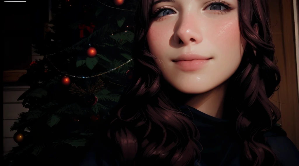 ```
best quality,Realistic,ultra-detalhado,vivid colors,retrato,fotografia,menina ruiva,menina com cabelo ruivo cacheado,pale skin,garota de camisa preta,Christmas tree in the background,porta de madeira,leve sorriso,looking at the camera,tons quentes,soft lighting
```