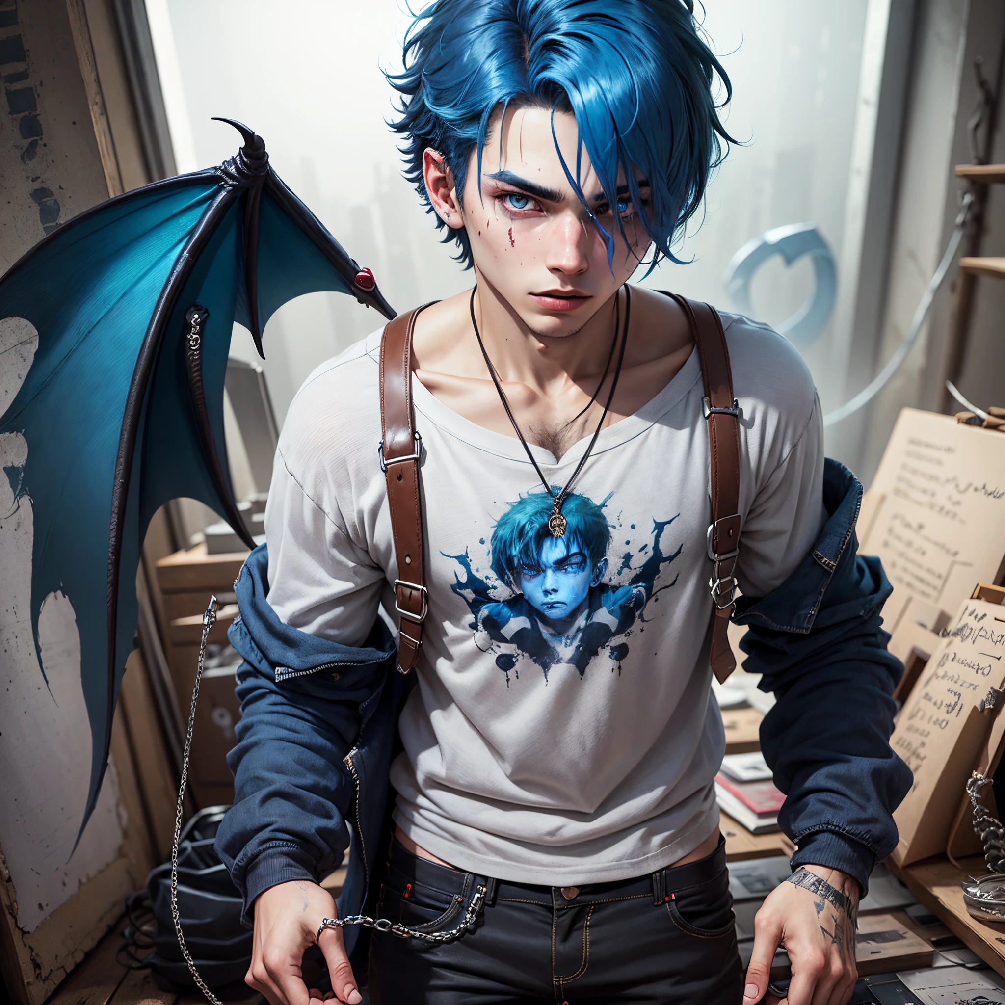 Blue hair emo boy demonic