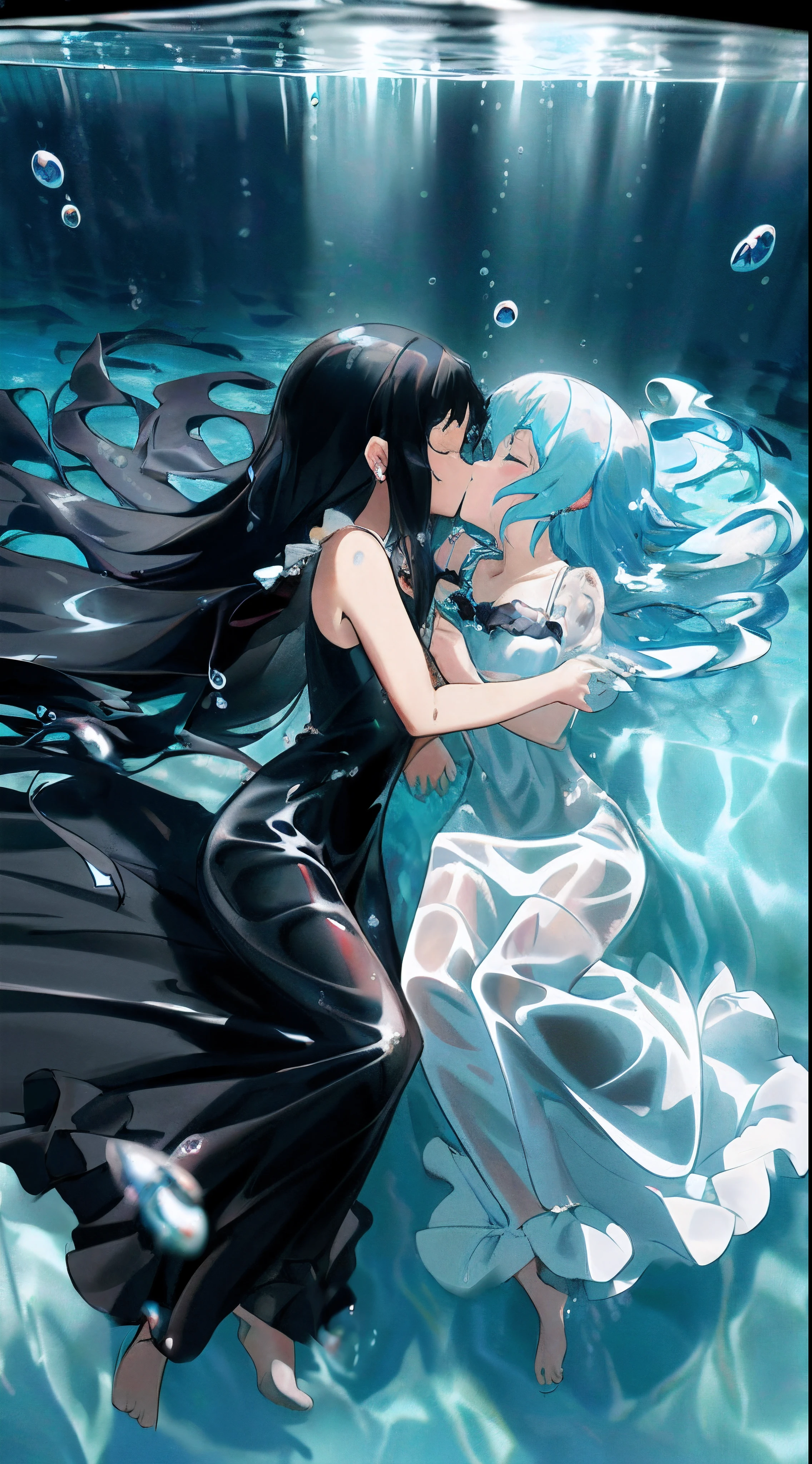 ((underwater photography, under water, underwater photo, In water, deep water,)), 8K resolution, Anime art wallpaper 4k, hd anime wallpaper,