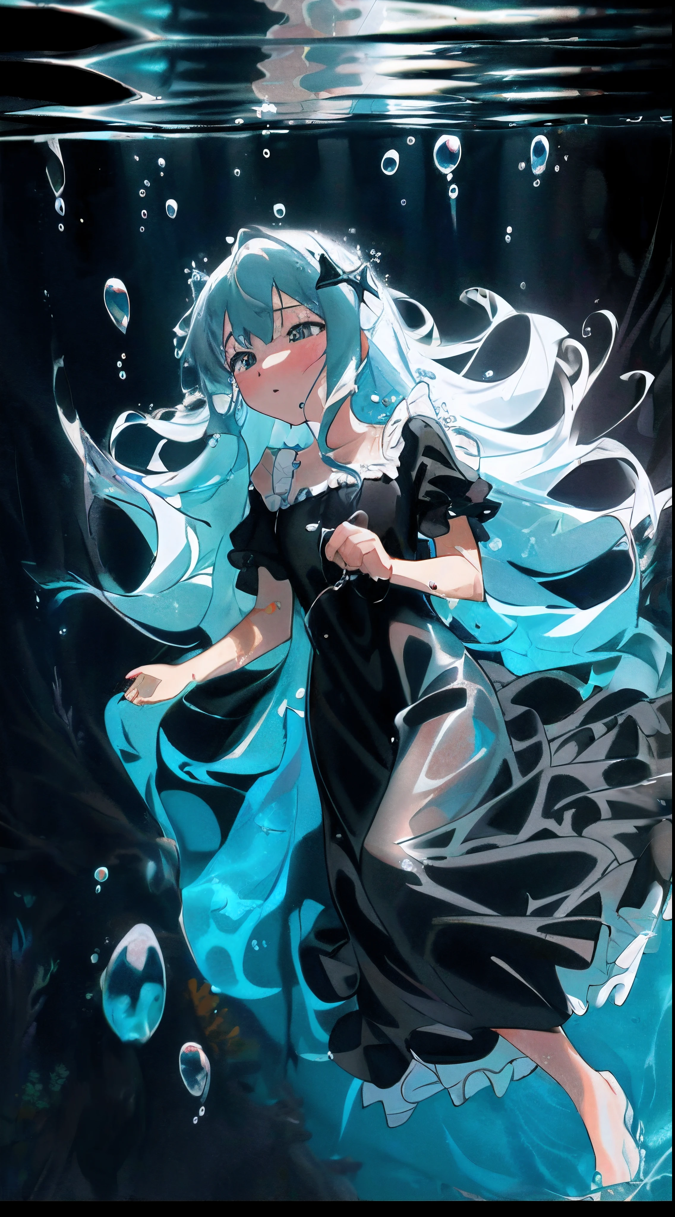 ((underwater photography, under water, underwater photo, In water, deep water,)), 8K resolution, Anime art wallpaper 4k, hd anime wallpaper,