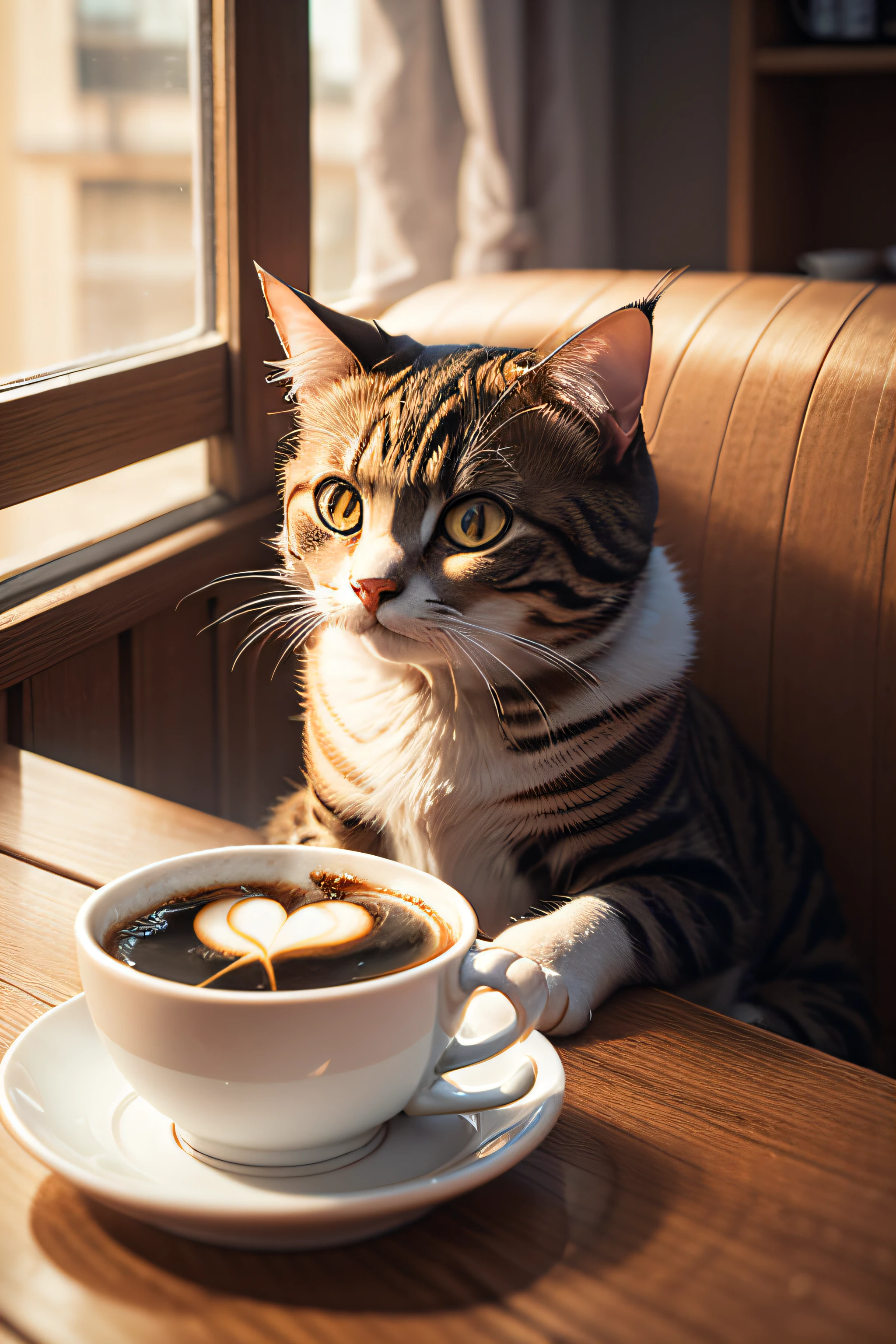 cat drinking coffe