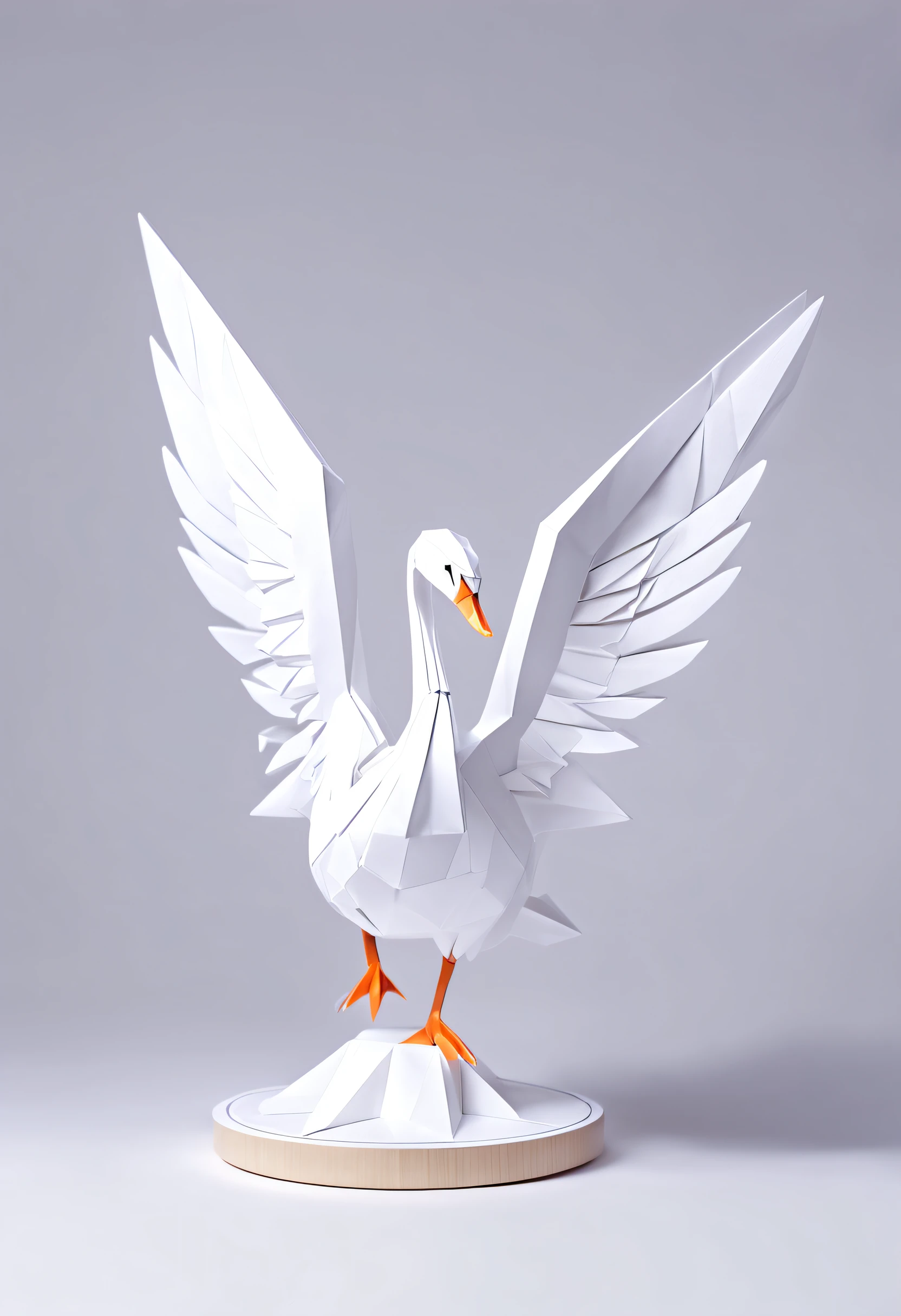 White matte plastic material，Origami style swan router，Wings serve as antennas，Wings have movable joints，with a pure white background