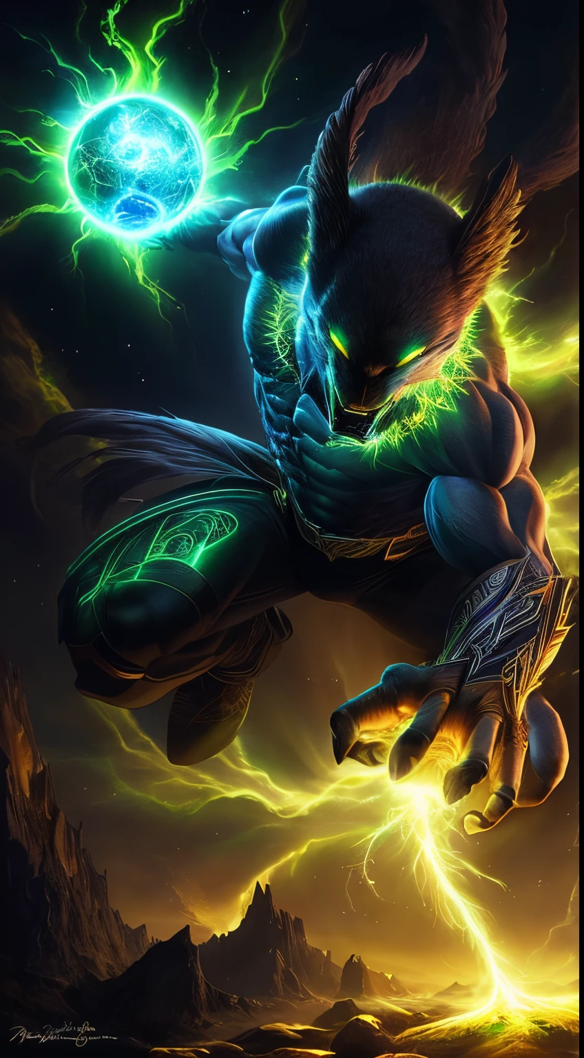 "Create something highly detailed, Best Quality, A high-resolution masterpiece depicting a non-humanoid Umbral Elemental that radiates green energy......" Perfect Shadow, High-quality shading, Photorealistic,