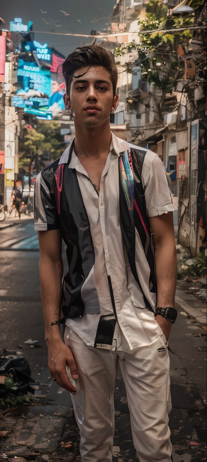 Change background cyberpunk handsome boy . realistic face‚ 8k‚ ultra realistic
