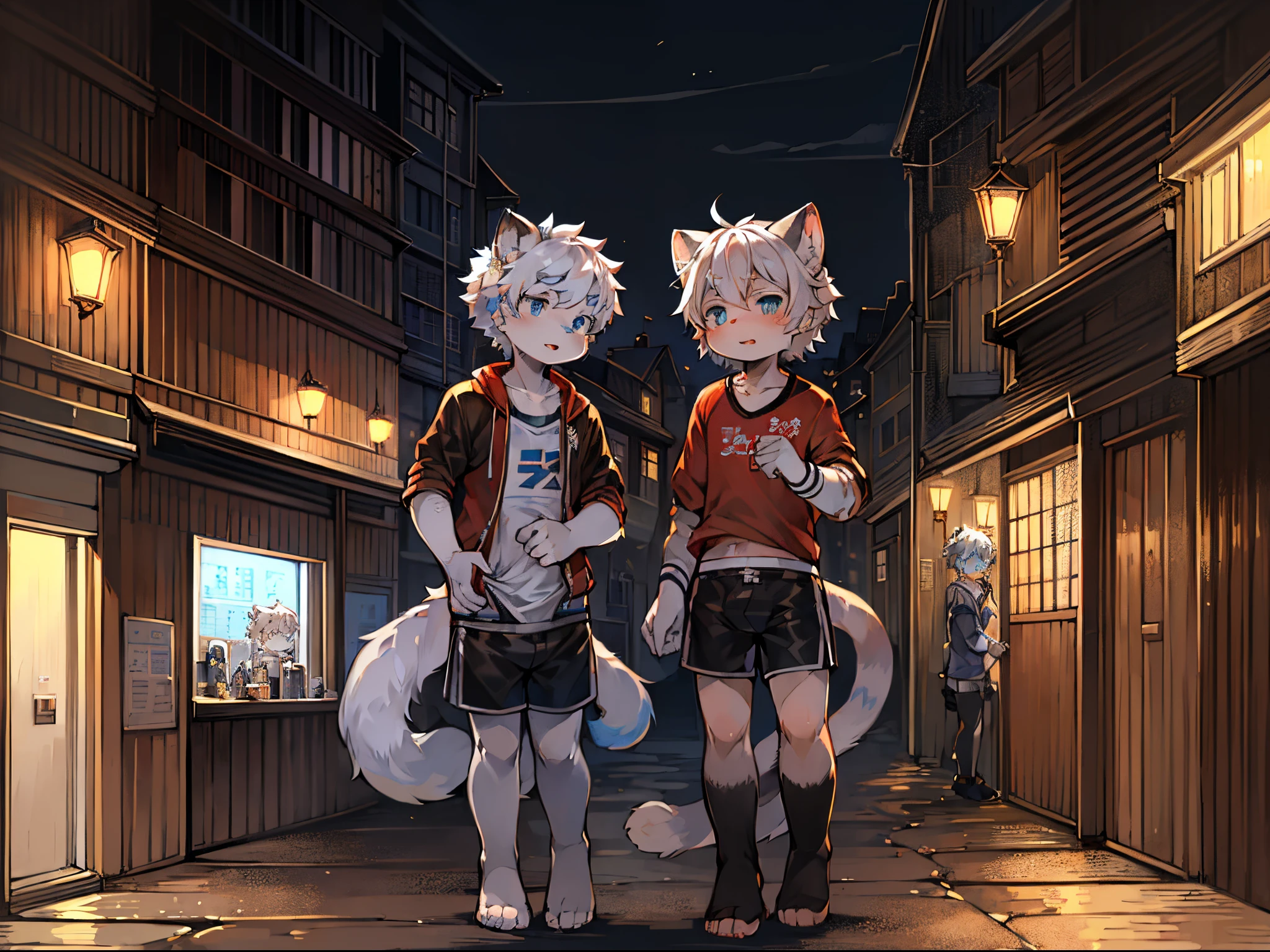 tmasterpiece,high high quality,digitial painting\(a work of art\), dagasi street, Sam,Kiyosan,(human character,Fluffy fur,Character focus:1.1),Human male cat,Short hair details,sporty attire , The eyes are bright, in a panoramic view, Character focus.(detailedbackground:0.7), 独奏, shaggy, shaggy male, malefocus, Flower charcoal,(Full Body Furry, furry tail, White fur, ice-blue-eyes, White hair:1.2), (felid,student clothes,White boxer panties:1.2) Large erection in crotch