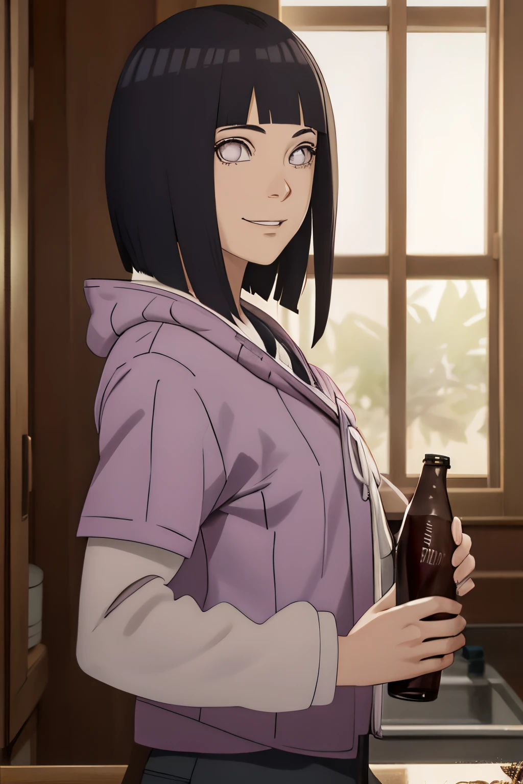 hecho, absurdos, Hinata\(Boruto\), 1girll, solamente,hembra madura, Ver el visor,Perfectcomposition, Labios detallados, Pecho grande, Cara hermosa, body propotion, sonrojarse, (labios rosados), Cabello largo, purple eyes, mirada suave, sonrisa triste, super-realistic, Detallado, photo session, Realistick caras y cuerpos,(Usa un abrigo de piel de cuerpo entero,Con una chaqueta de cuero pitillo negra,Teaching whip in hand,whip in hand,Llevar una cola de conejo),(sudar,sudar mucho,sonrojarselush,Estar rojo en la cara,