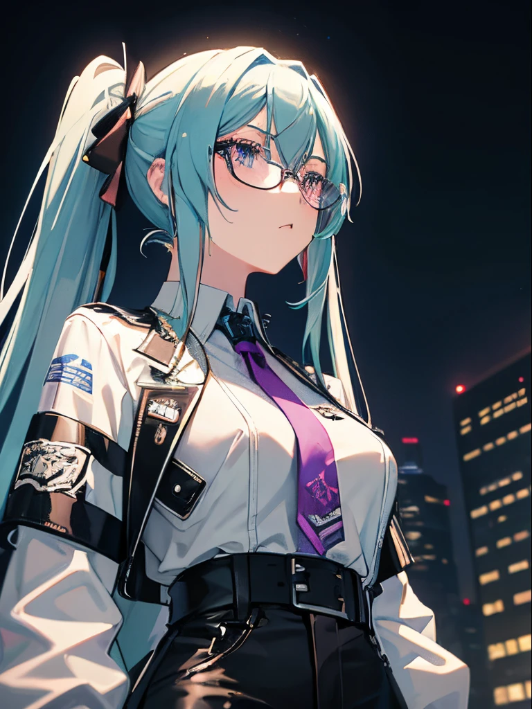 Long hair, Twintail, Light blue hair, Lilac Eyewear,（A detailed face） Colossal tits, Bikers White Shirt, Bikers Black Jacket, Tight black jeans, （（（Racing Bikes）））, during night, smoking tobacco, Wear black gloves，（（Kawasaki Ninja）），​masterpiece，fluorescent，Pink Bike，metalic，Incandescent effect