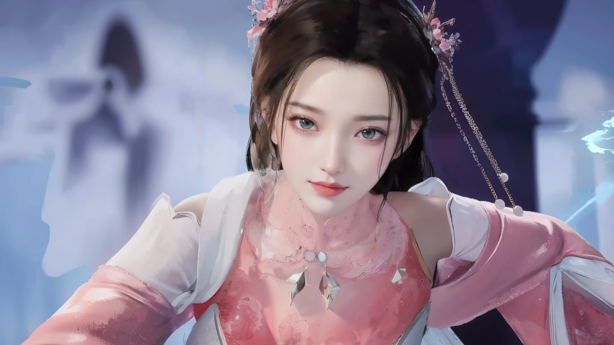 black color hair,Imperial sister,Beutiful women,classical beauty,Redlip,ssmile,offcial art,Unity8k wallpaper,ultra - detailed,aesthetics,tmasterpiece,Best quality,realistically,Best quality at best,tmasterpiece,A high resolution,CG,illuminated,Frankness,photore,A high resolution,4K,8K,bokeh,soothing tone,pastelcolor,hight contrast,(Natural skin texture,ultra-realistic realism,the soft light