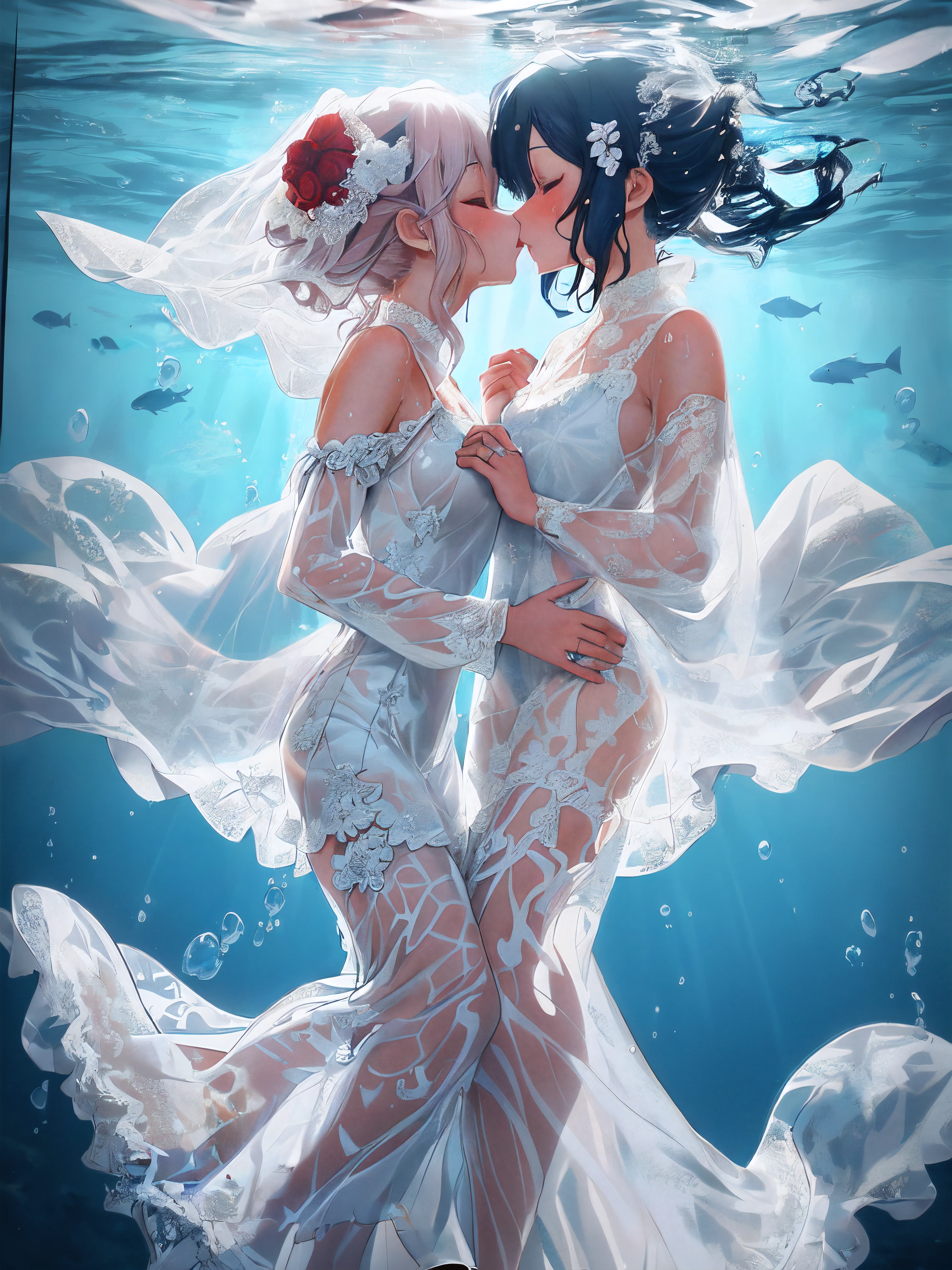 ((((wet translucent beauty white dress with Lace pattern, very long dress))),best frills, best wrinkles), best shadow, floating dress, 8k resolution