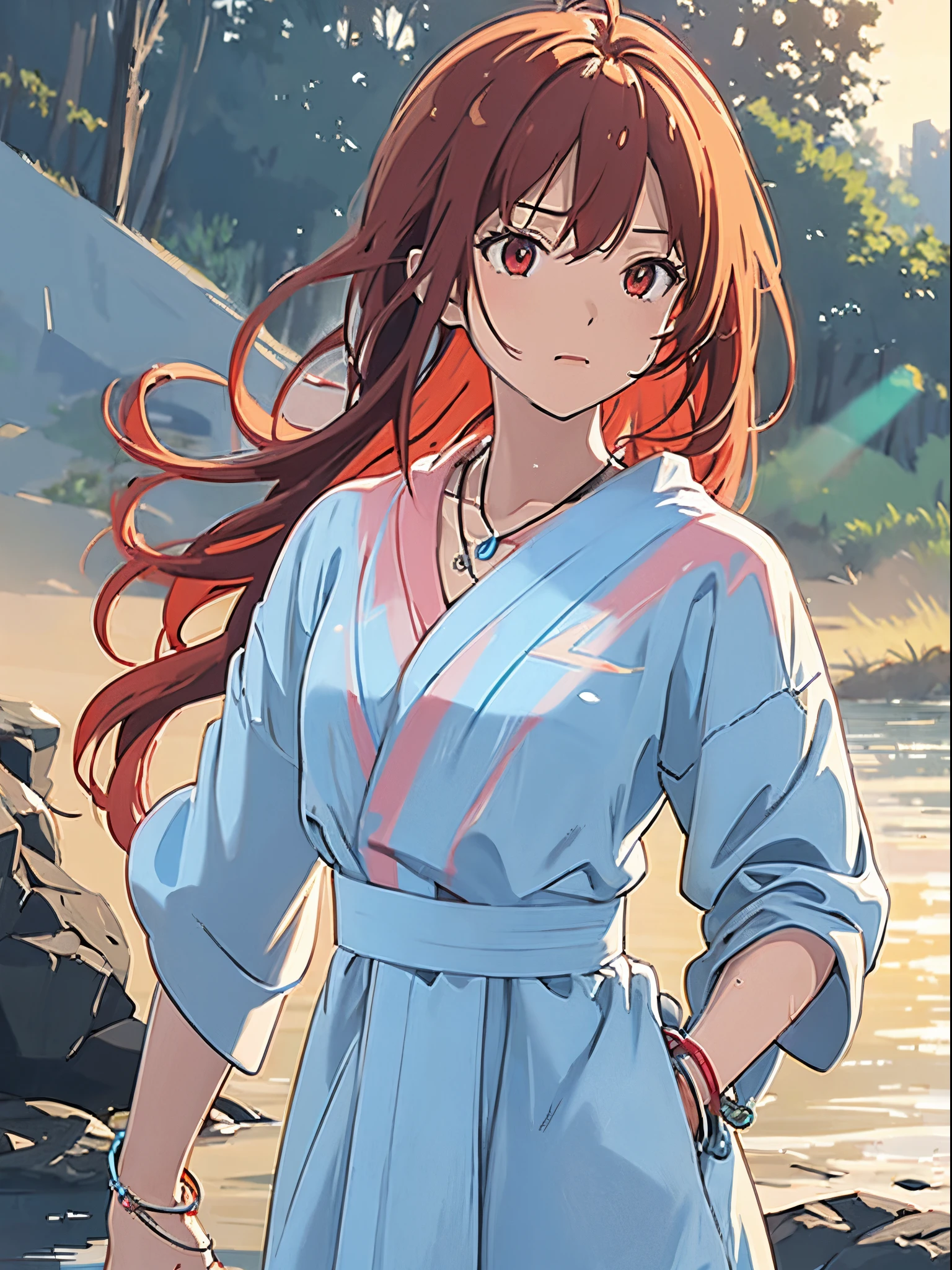 (flat color:1.3),(colorful:1.3),(masterpiece:1.2), best quality, original, extremely detailed wallpaper, looking at viewer, upperbody shot of a girl infused with lightning, fully clothed with blue long robe, highly detailed, extremely detailed, red eyes, electric, red moon, Rays of Shimmering Light, Cinematic Lighting, Matte, Stone, Milky Quartz, Opalite, Jewelry, Silk, Feathers, Water splash, Fog, Electric, Electricity, sparks, lensflare, rim lighting, backlighting, Bracelet, Chromatic Aberration, RTX, Post Processing