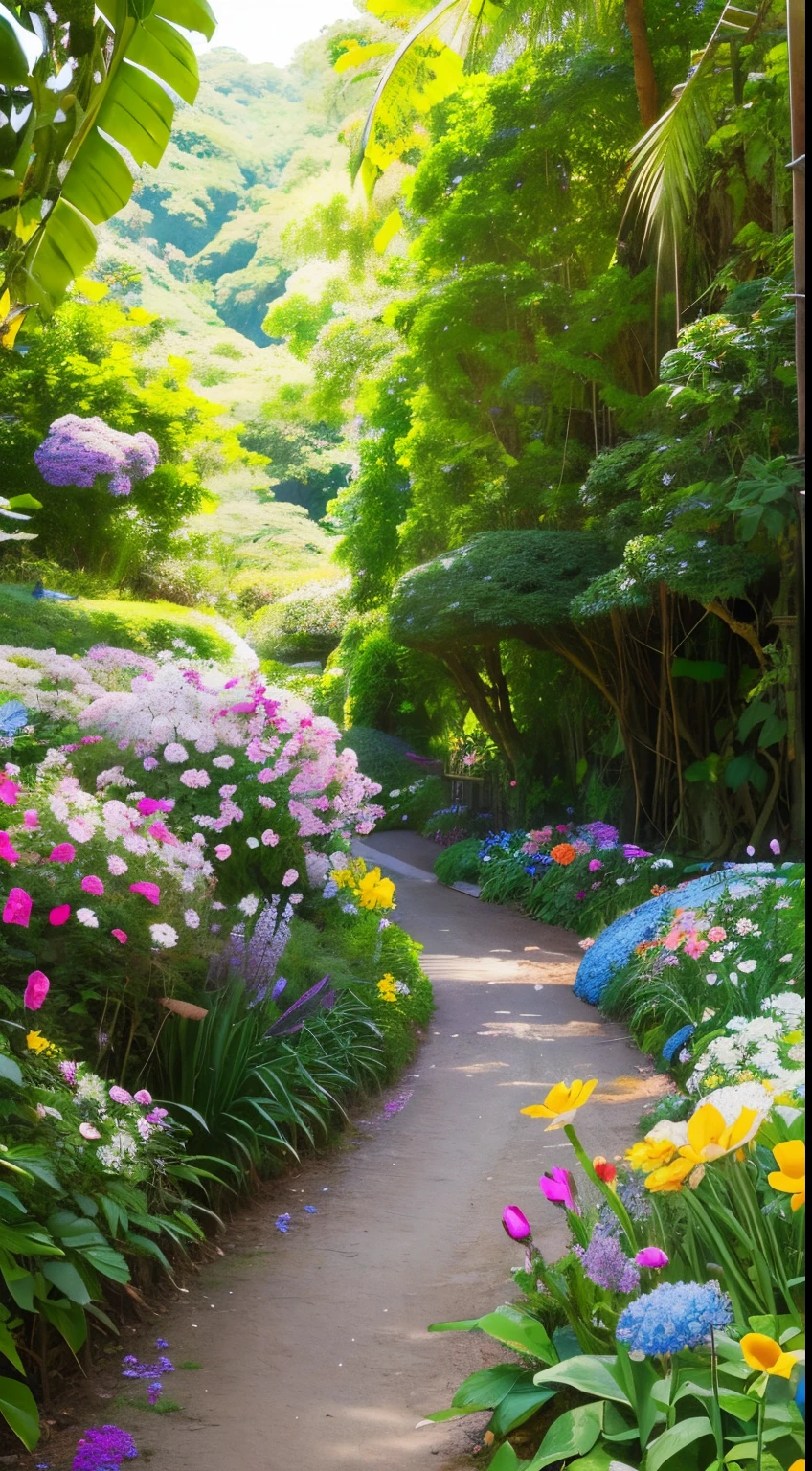 Blooming flowers、Bees and butterflies、Jungle background、A trail in a sea of flowers