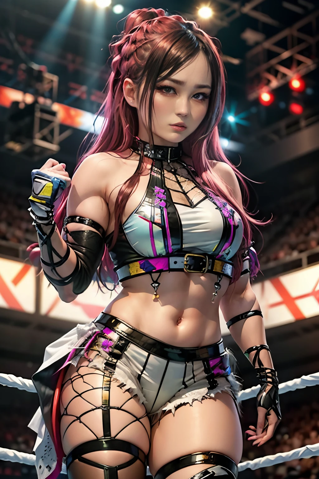 Masterpiece, full detailed hd, 8k, !(WWE NXT Women's Champion, perfect body, dressed in a wrestling outfit, transparent fishnet pantyhose )
