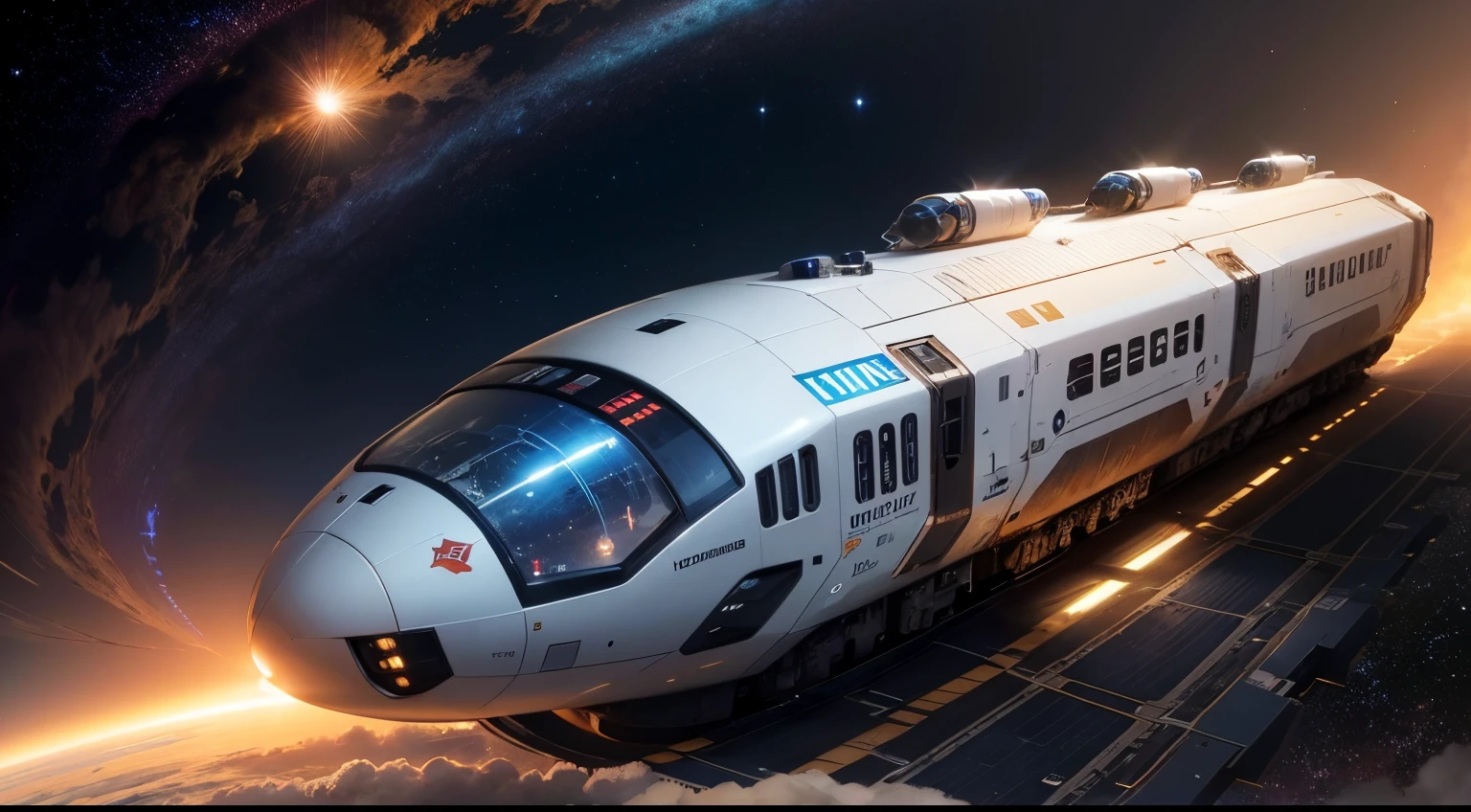 Image of the space train departing from the space station, --auto