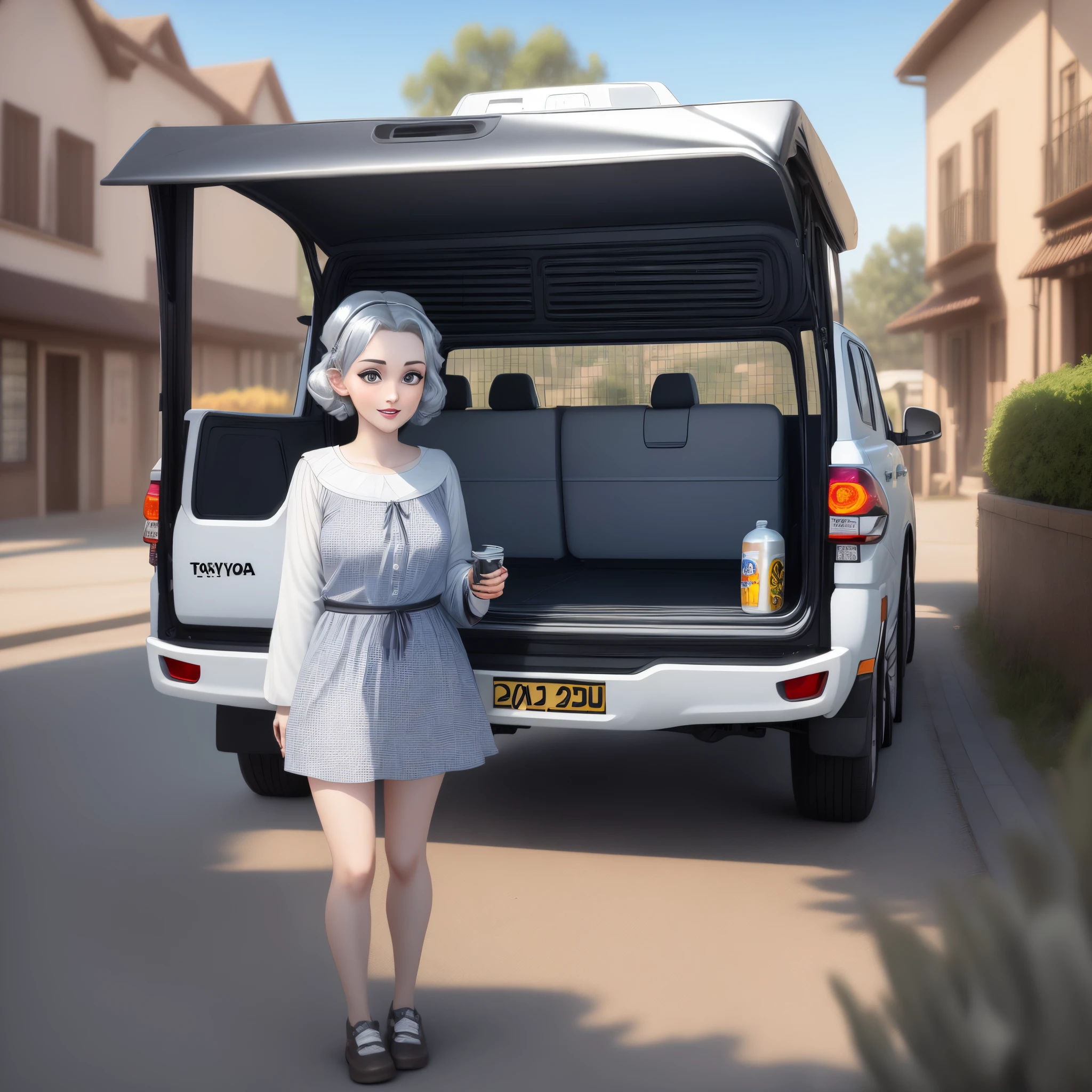 2017 Toyota hilux pearl white with a silver checkered canopy with the number plate brdlux. Disney Pixar 3D anamation