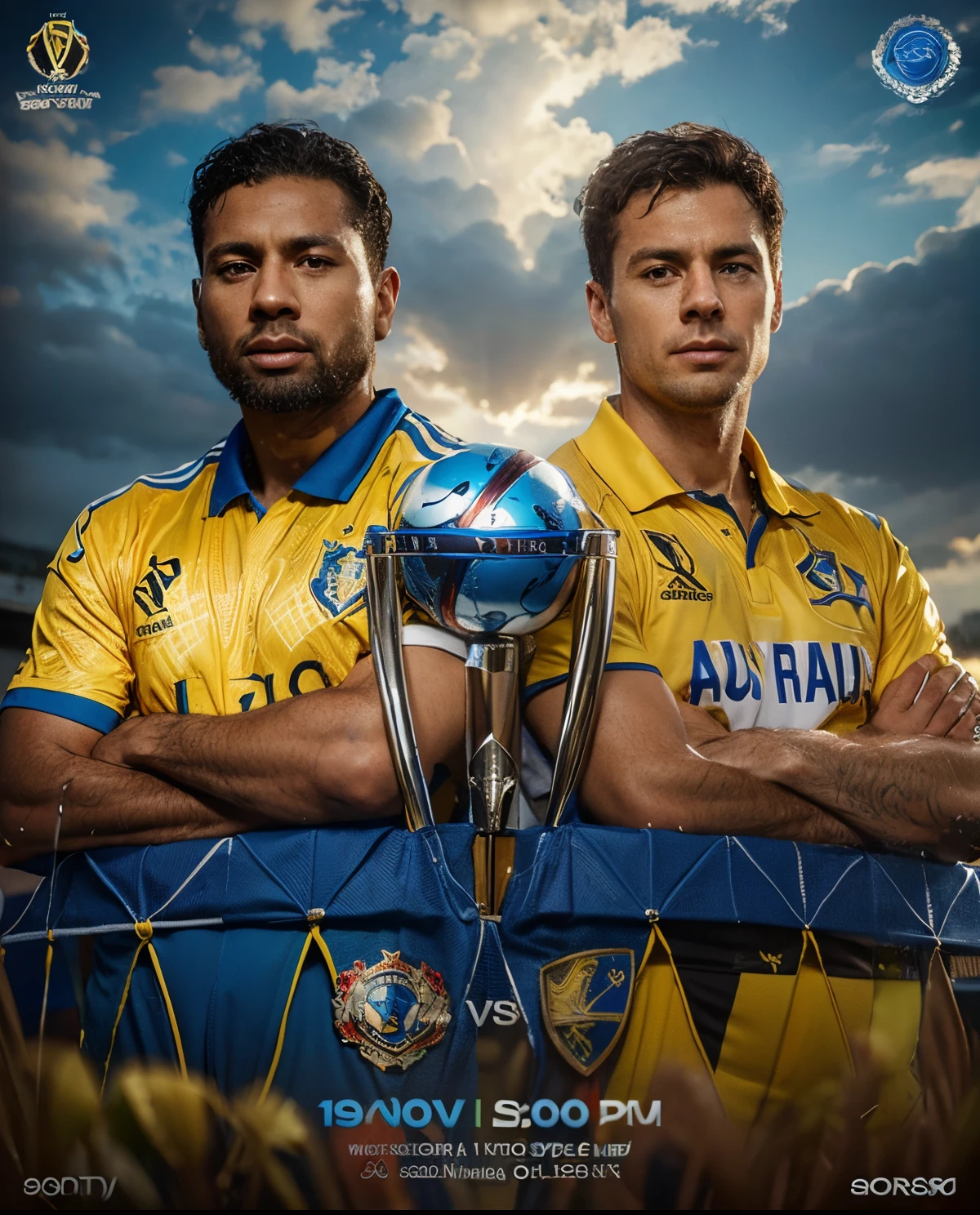Blue Jersey left, yellow jersey right, 8K, realistic, world cup