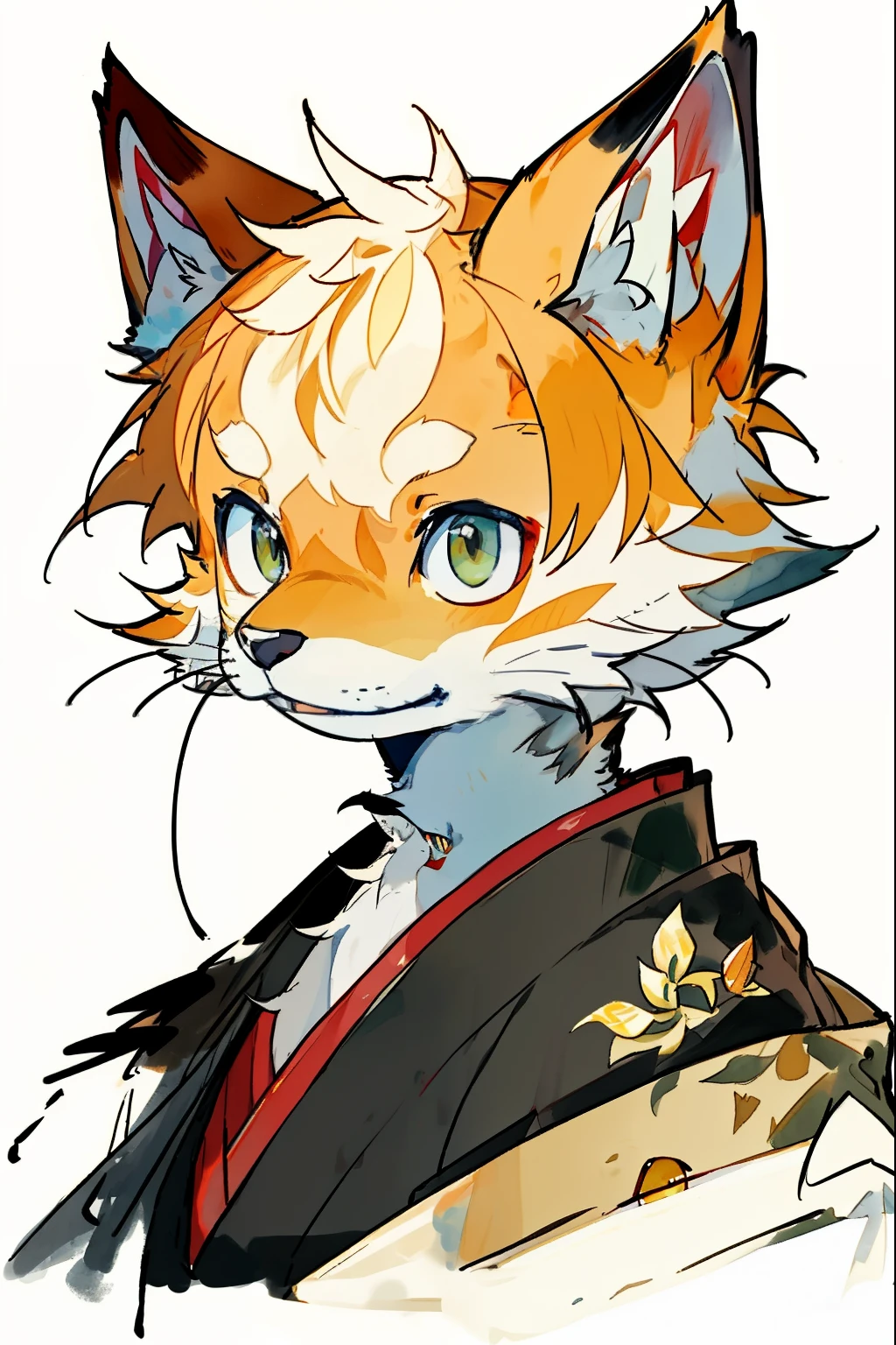 Portrait of a dog cat wearing a robe, Chinese watercolor painting.