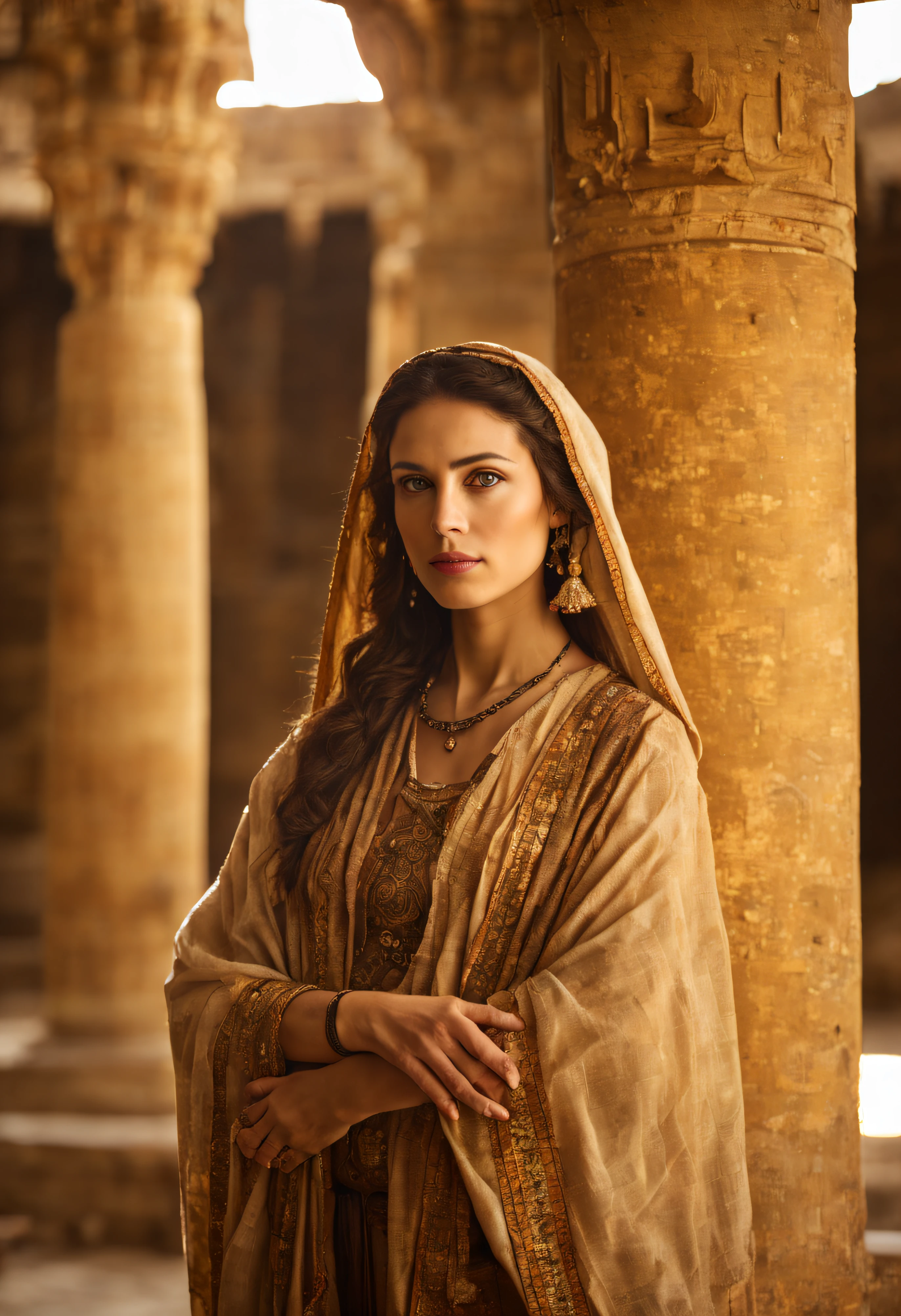 (masterpiece:1.4), best quality, ultra high res, (photorealistic:1.8), photograph, realistic_skin_texture, cinematic lighting, 8k uhd, dslr, soft light, high quality, film grain, Fujifilm XT3
a female israeli prophetess, yellowish eyes, (full body:1.2), inside an ancient temple,