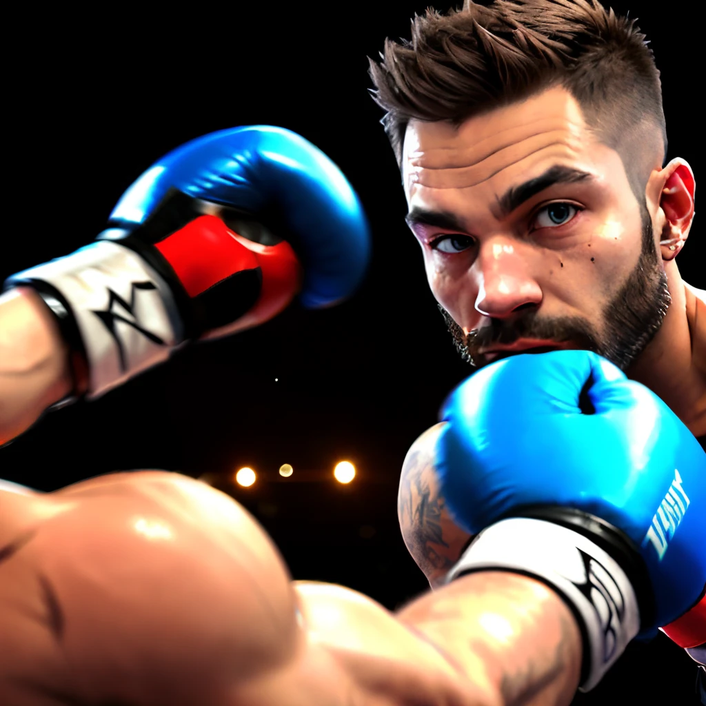 First person pov of a guy with boxing gloves on