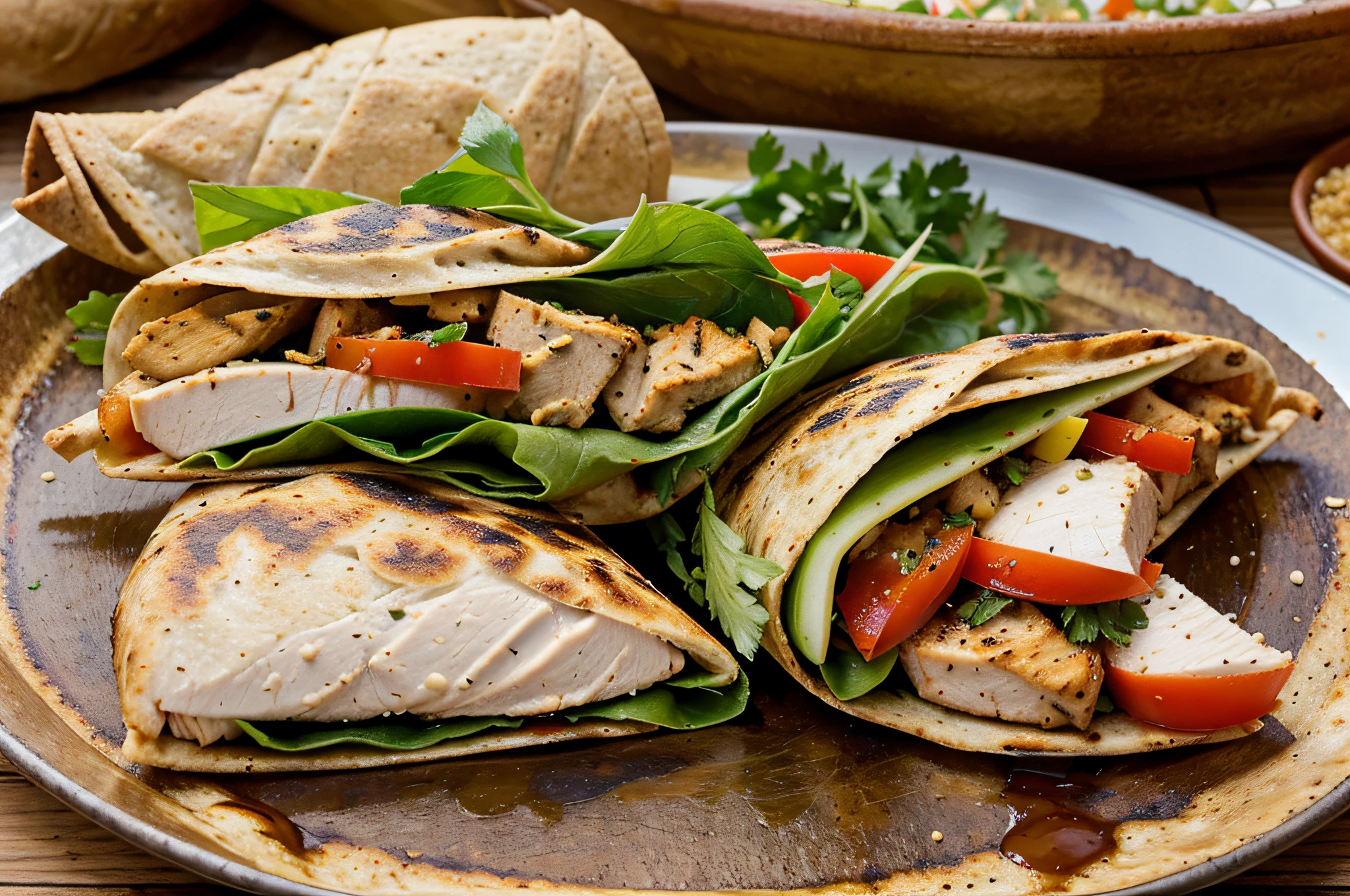 Greek Chicken Souvlaki Wraps Marinate chicken in Greek spices. Grill and serve in whole grain wraps with veggies.