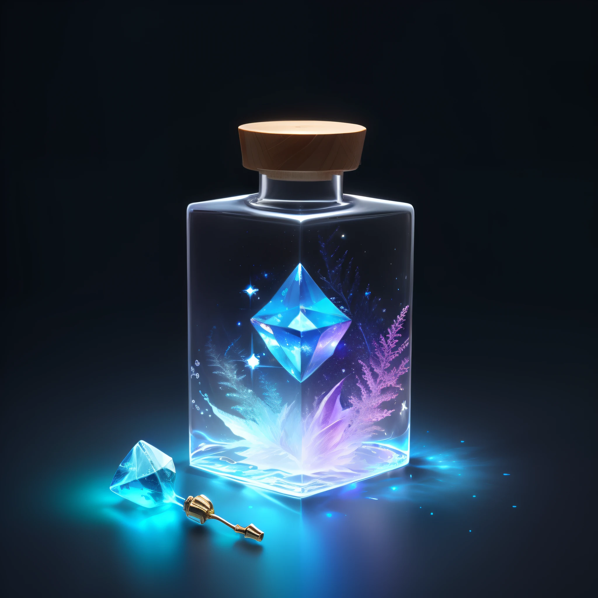 The crystal wishing bottle carries the Aquarius logo and has a starlight and magic wand next to it