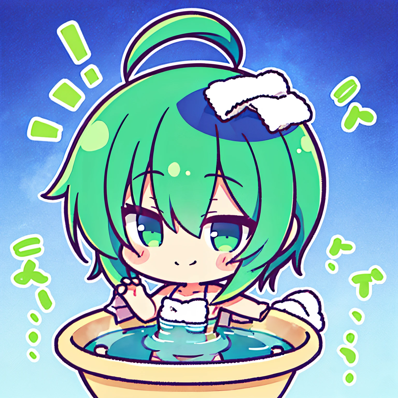 pink hair, short twintails, hair bobbles, star hair ornament, asymmetrical bangs, short hair, pink-framed eyewear, purple eyes,, (wearing nothing:2),cooking, empty eyes, ICE CREAM, large breasts, solo, pool, sea, , blue sky, , nipple