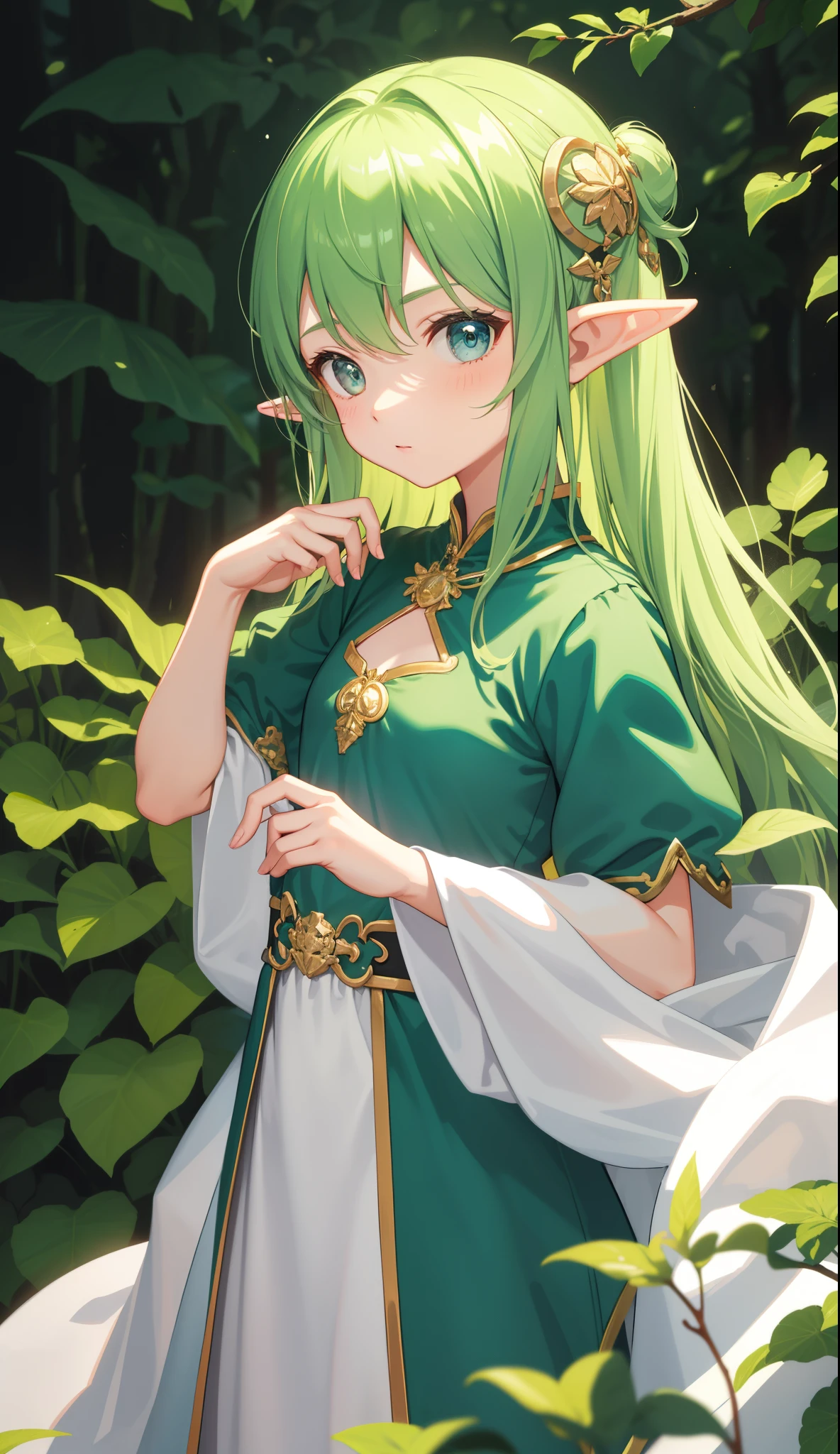 1girl in、AS-Adult、Cute Elf、Forester、(small tits)、Upper body portrait、