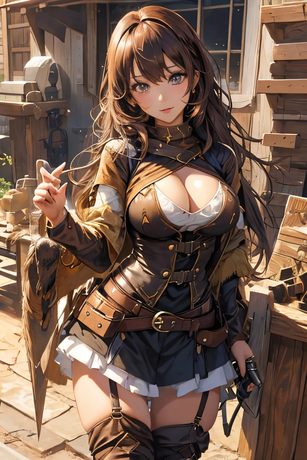 Anime Girl, Cowgirl costume, Colossal tits, Brown hair