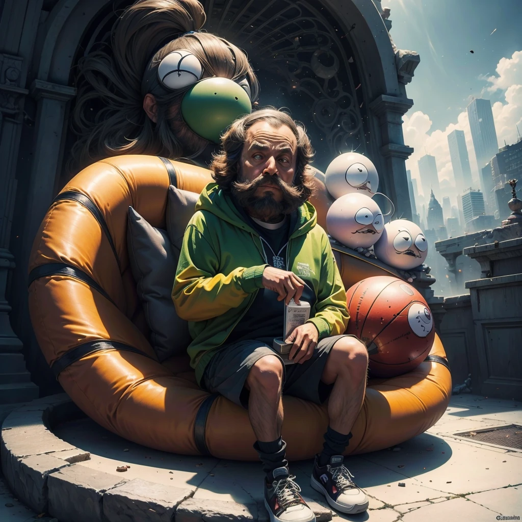 Mephesto from South Park sitting on ball, by Guillaume Parker