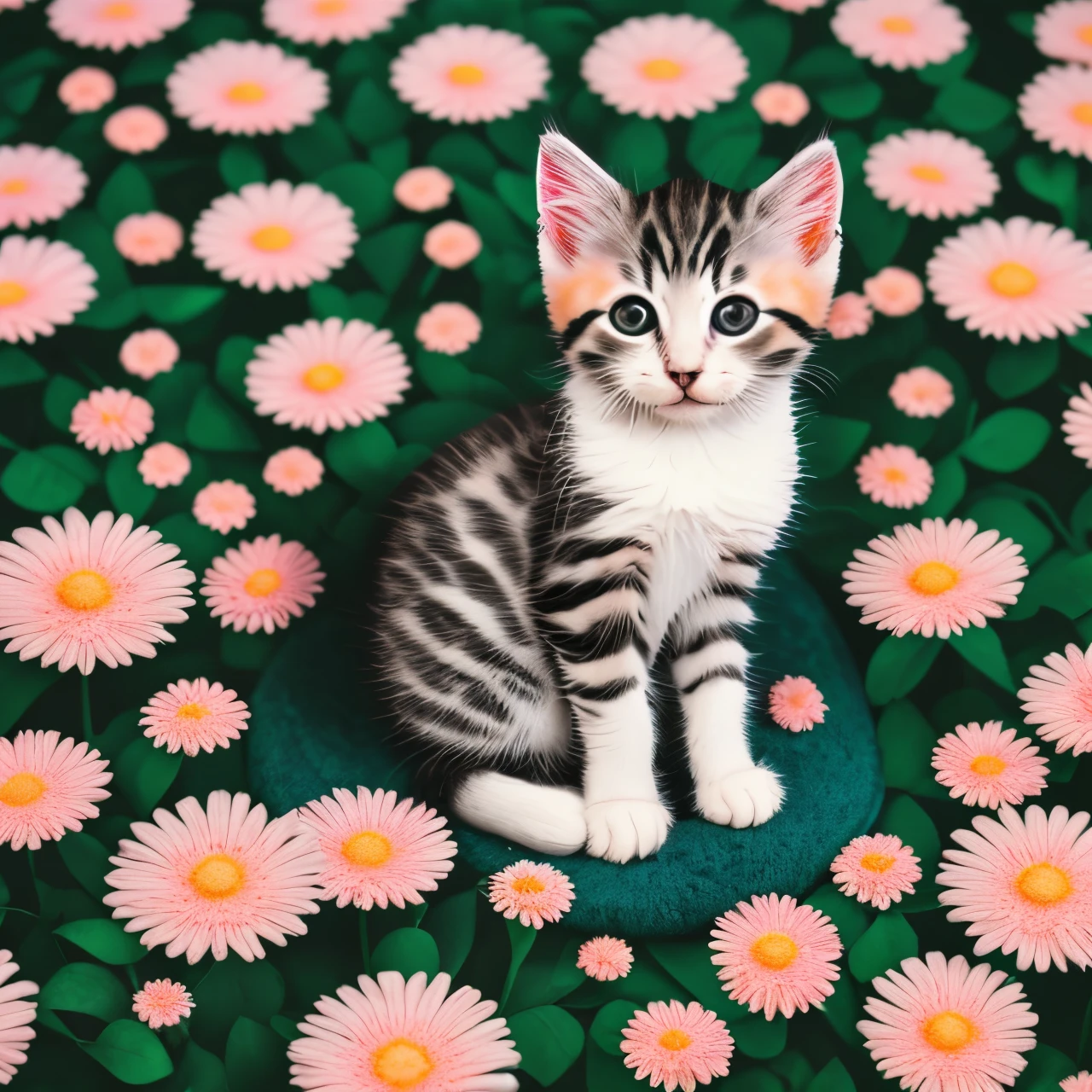 A sea of flowers,The kitten has been sitting,4K