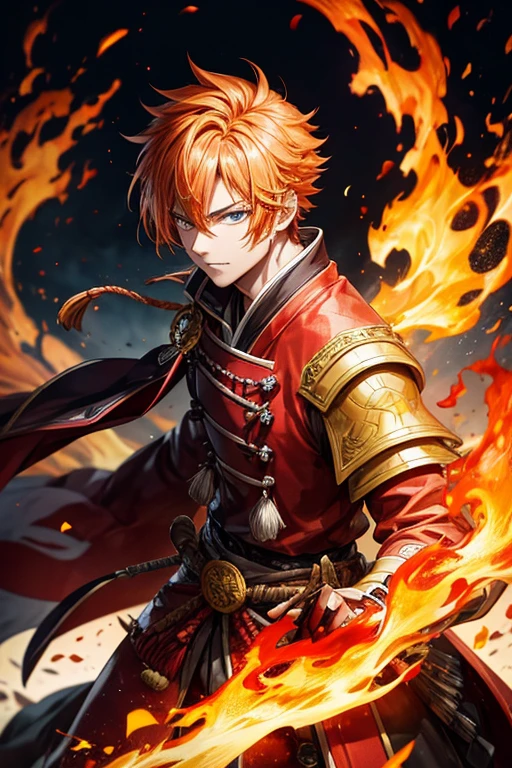 Mr. Purgatory,Red and yellow hair,Samurai,Clothed in flames,