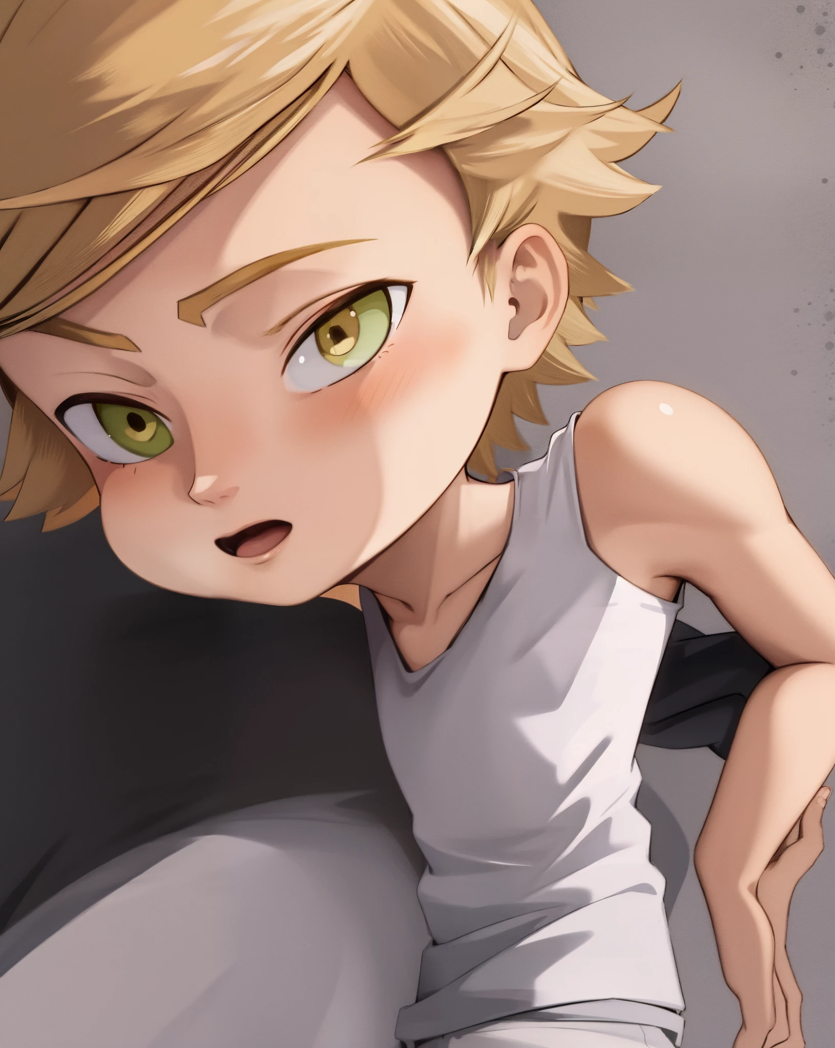 Highres, Masterpiece, Best quality at best,Best Quality,hight quality, hight detailed, boy, 1boy, blonde, tank top,