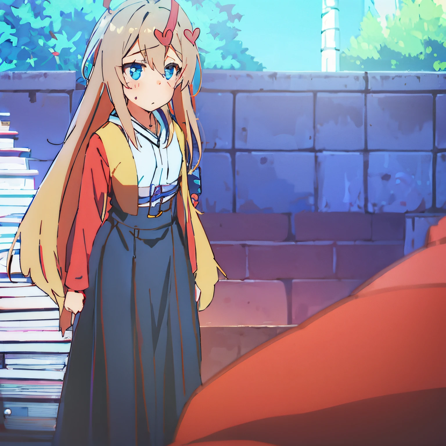 Teenage girl,Sick,love heart,bandagens,锁链,express hatred,Long gray hair,Manteau,long  skirt,Japanese cartoon