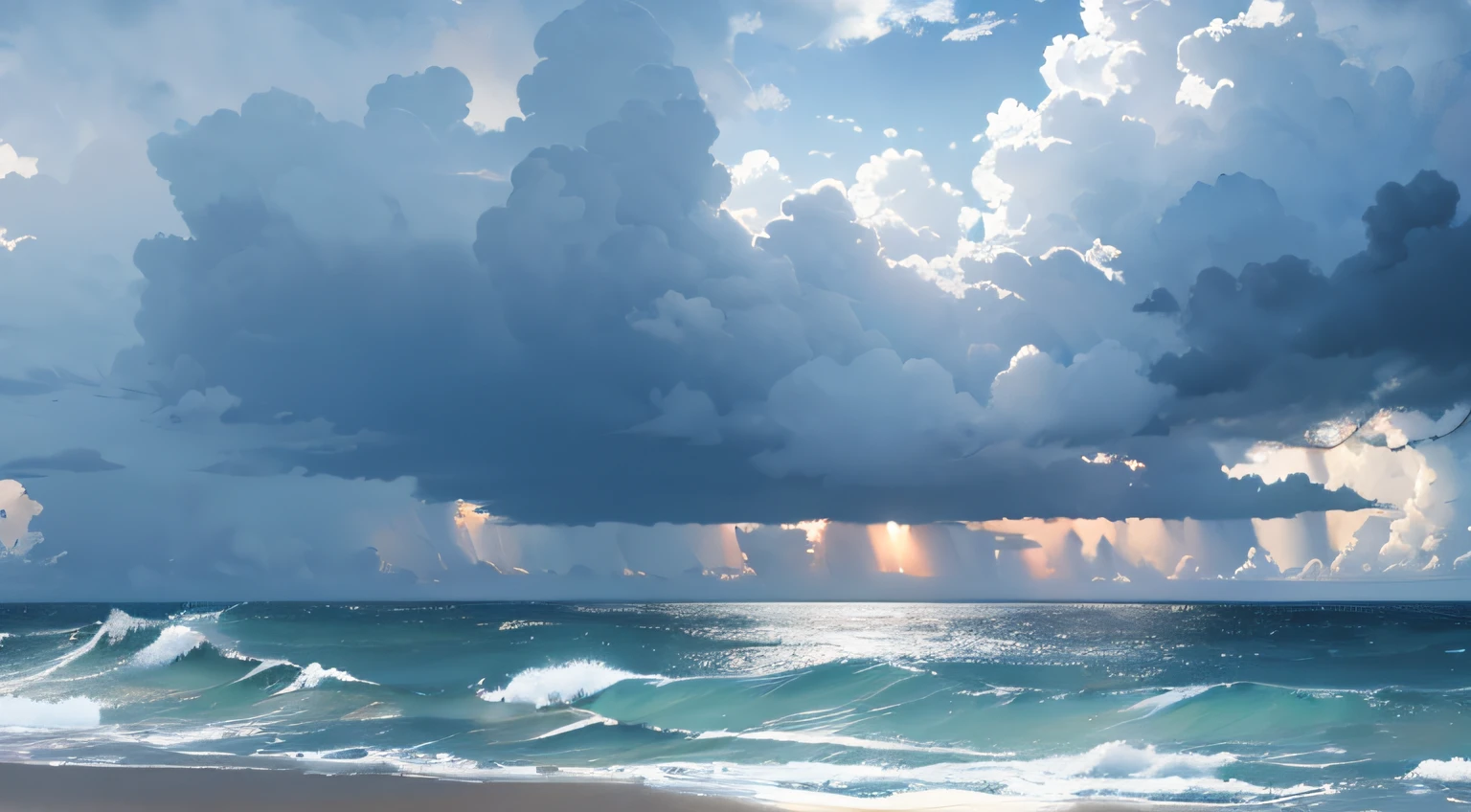 Nice 8KCG Wallpapers, very fine 8K CG wallpaper, watercolor (medium), cloudy sky before rain, Overcast, cloudy sea, fog clouds, In the middle of the Pacific Ocean, horizon, It&#39;s vast, no island, no sun, weather just before rain